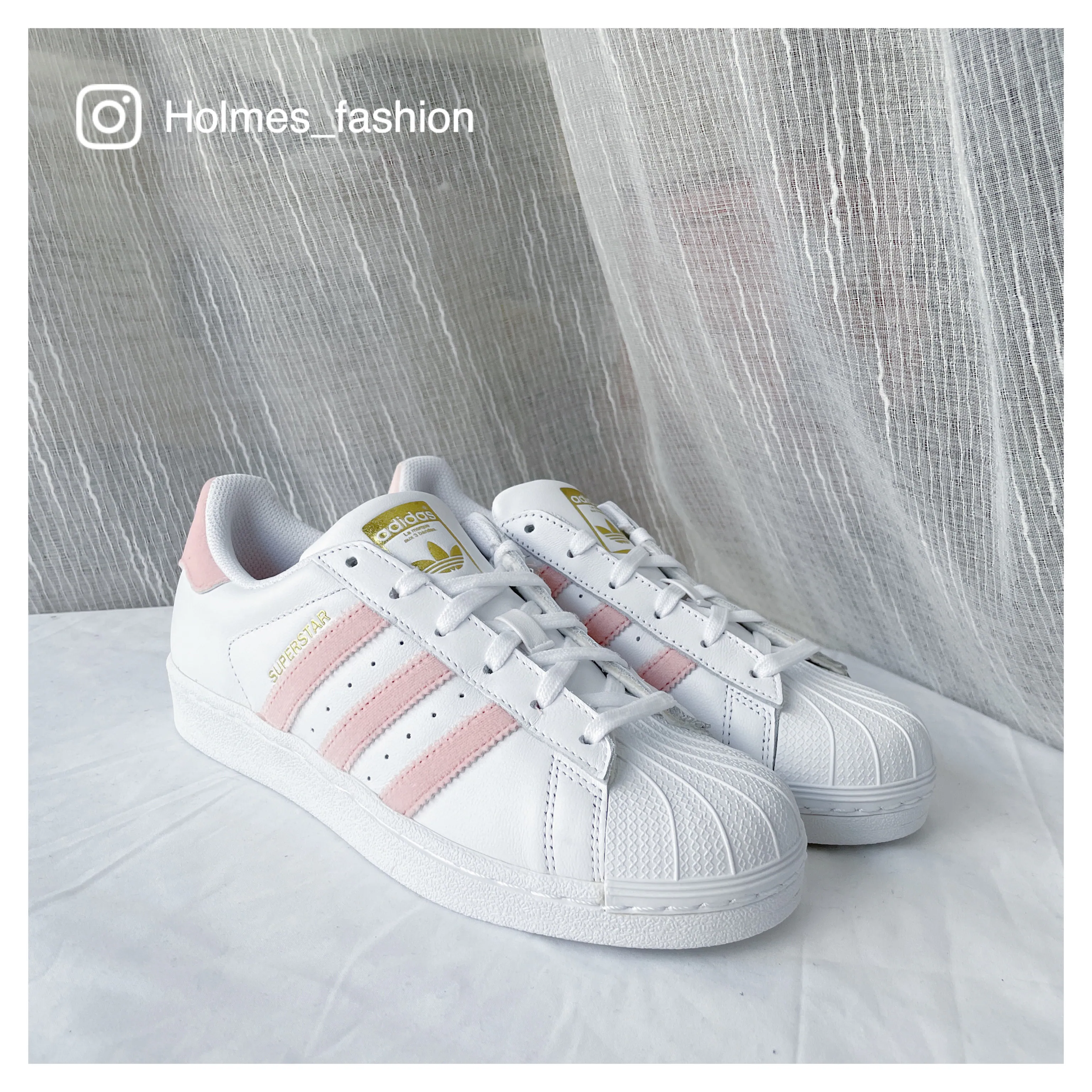 [Holmes]Adidas superstar 寶寶粉色 絨毛尾 淡粉色 刺繡三葉草 金色標 貝殼鞋 AC7708