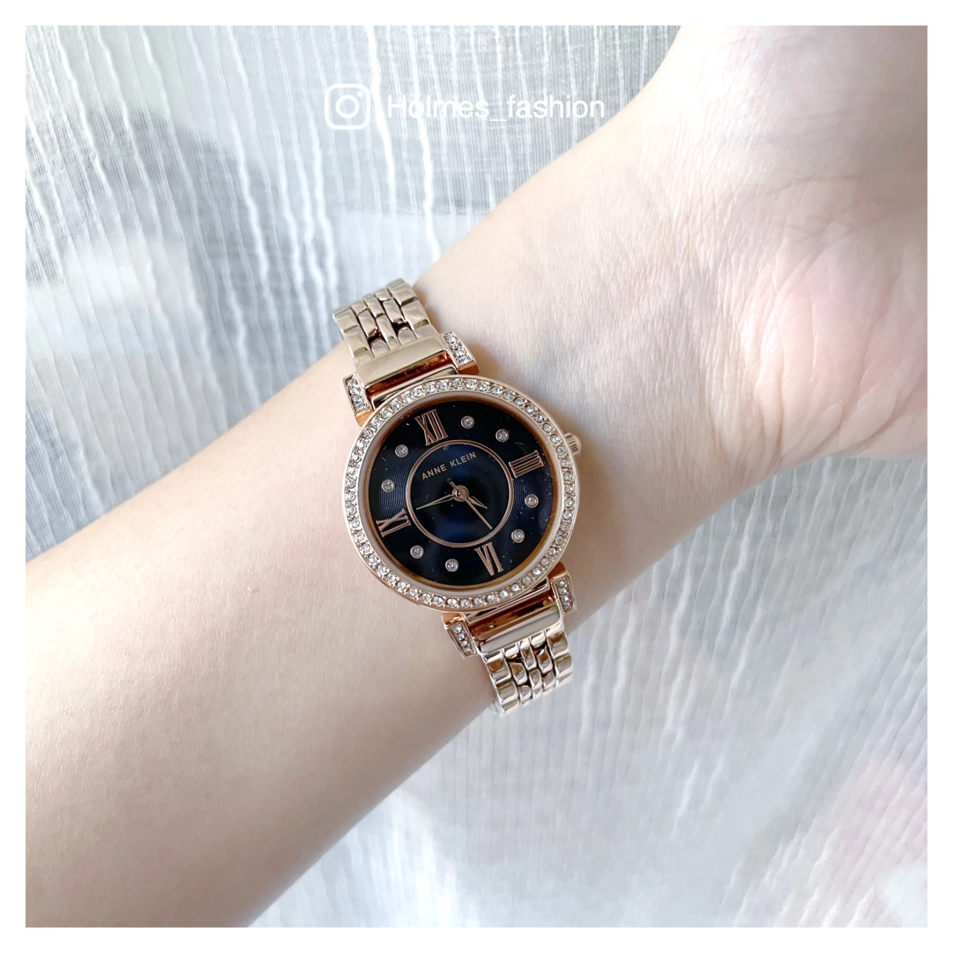 [Holmes]ANNE KLEIN 施華洛世奇水晶 玫瑰金 海軍藍錶 2928NVRG 女錶