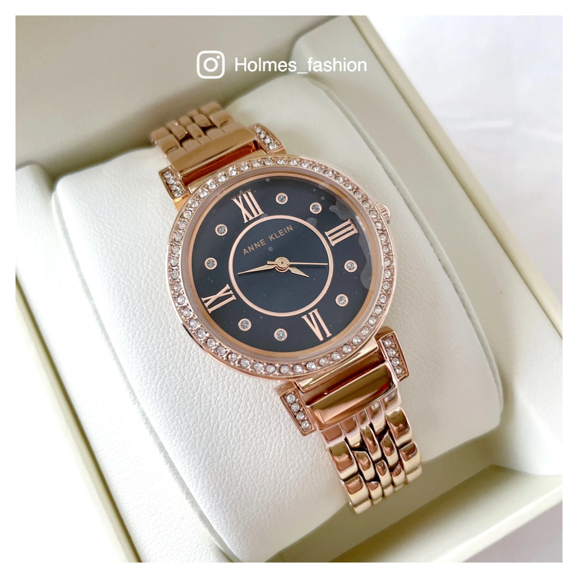 [Holmes]ANNE KLEIN 施華洛世奇水晶 玫瑰金 海軍藍錶 2928NVRG 女錶