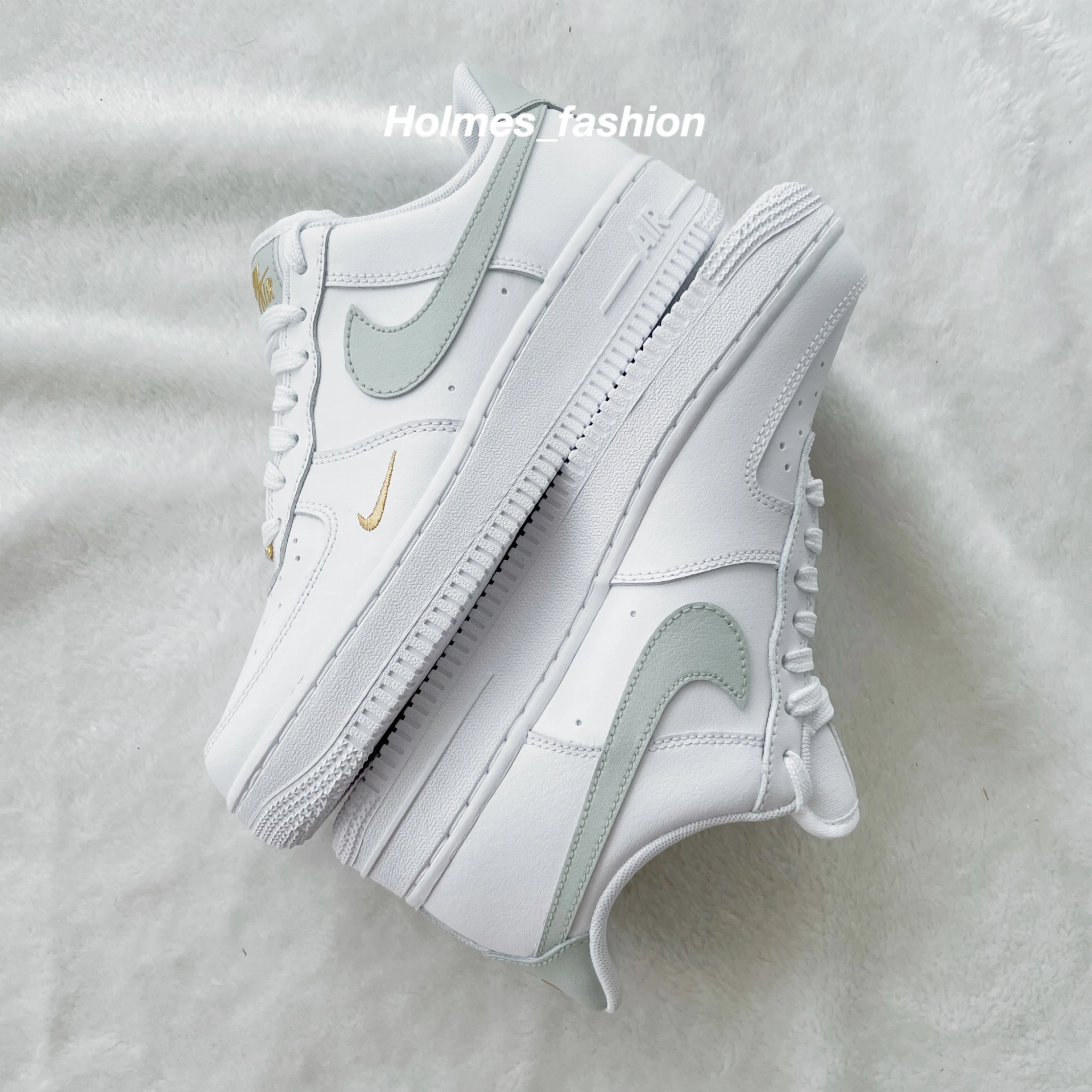 [Holmes]NIKE AIR FORCE 1 AF1 全白灰綠勾 灰金 抹茶綠 金箔 小金勾 金標 休閒鞋 女鞋 CZ0270-106