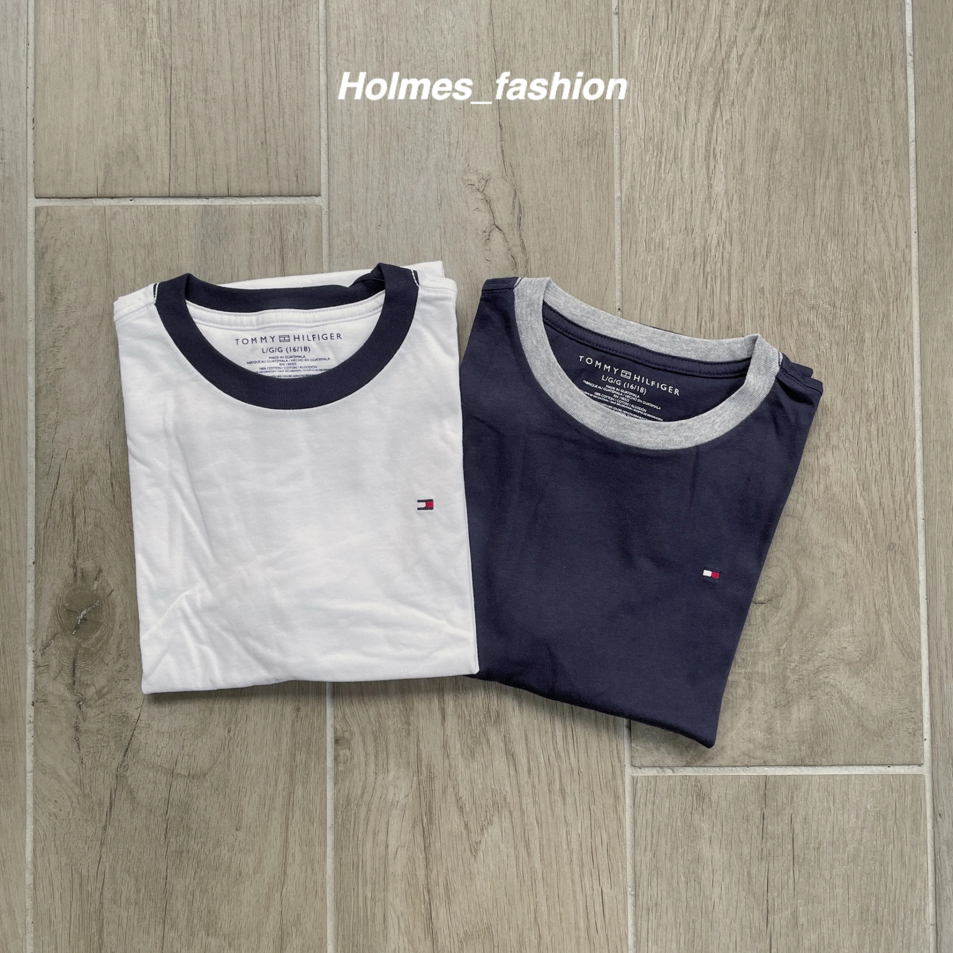 [Holmes]TOMMY 滾邊 素色 小刺繡LOGO 白 灰 大童款(青年款) 短袖 素TEE 短TEE 上衣