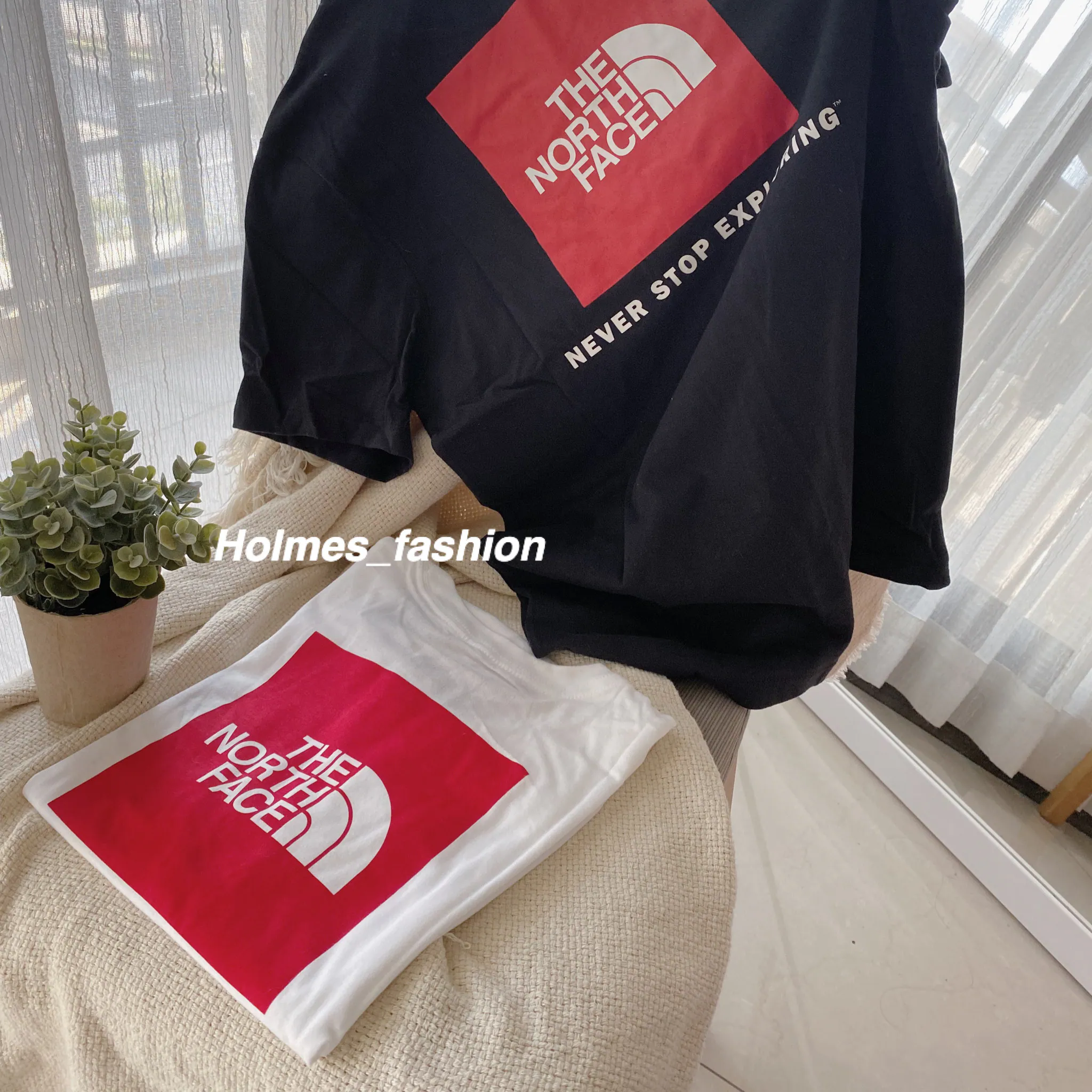 [Holmes]THE NORTH FACE 北臉 女版 BOX LOGO 短袖 黑紅 /白紅