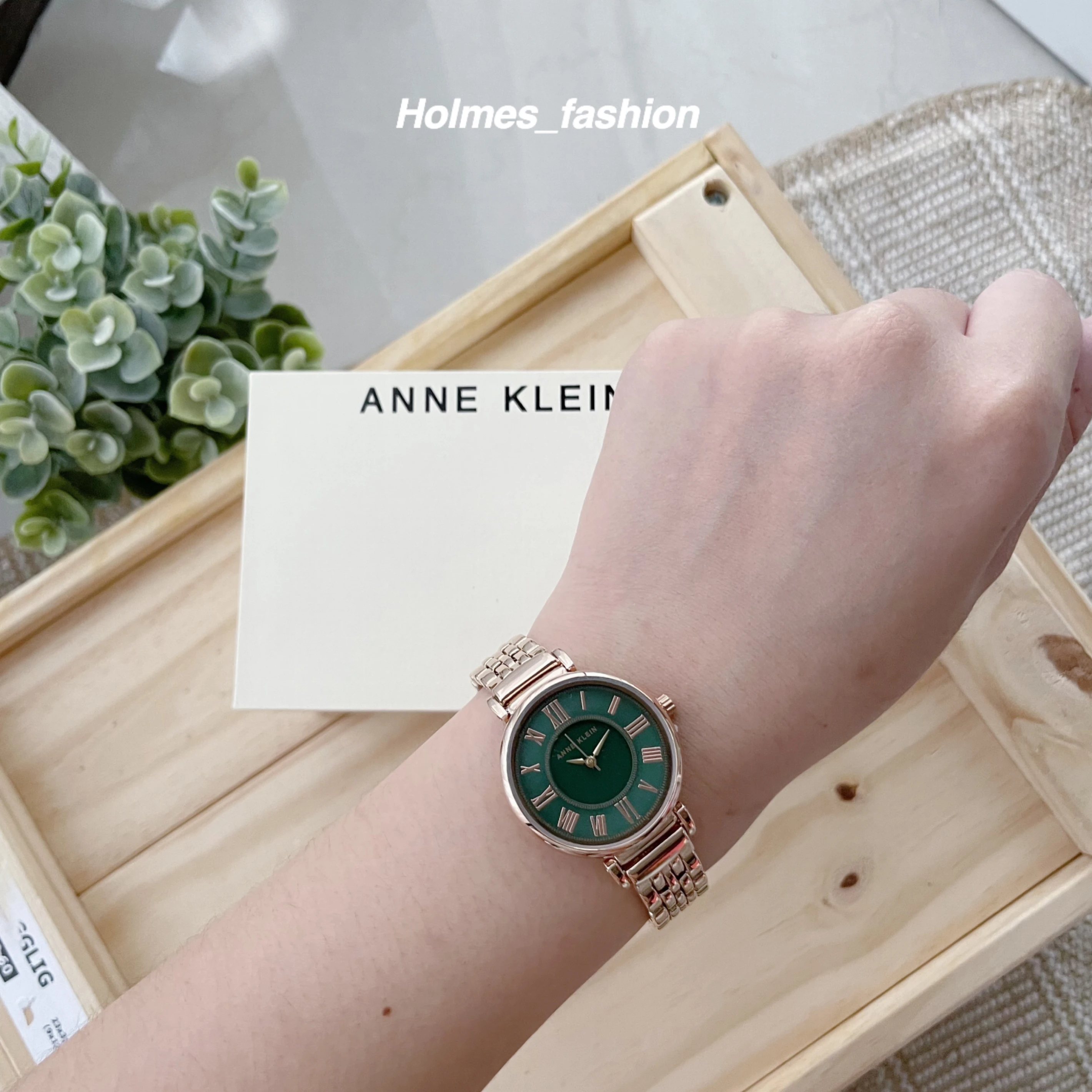 [Holmes]Anne Klein 祖母綠 玫瑰金 羅馬錶 30mm
