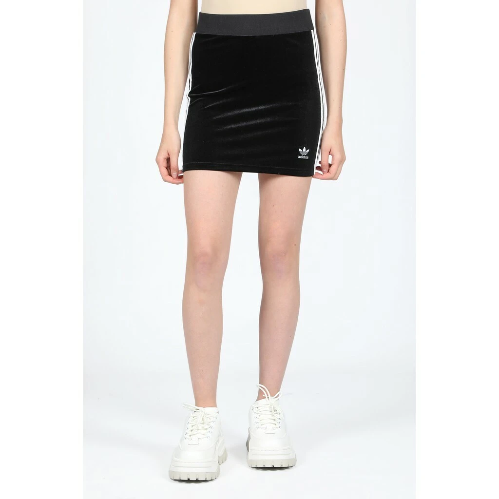 [Holmes]ADIDAS ORIGINALS 3-STRIPES SKIRT 窄裙 水蜜桃絨 DV2628 黑三線短裙