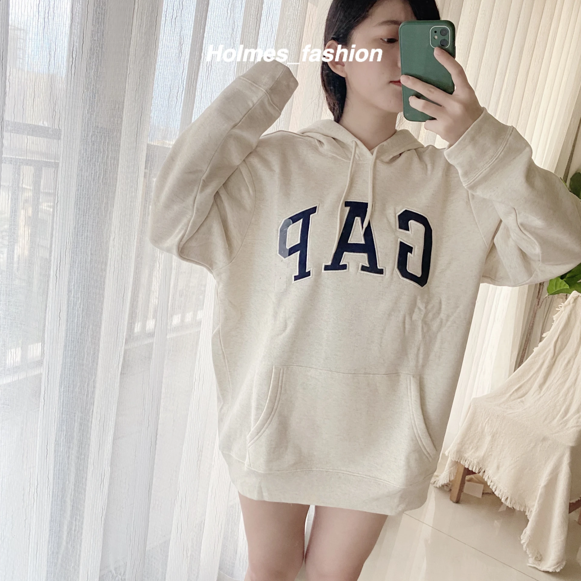 [Holmes]GAP HOODIE 刷毛 連帽衛衣 帽踢 帽TEE 米白色L