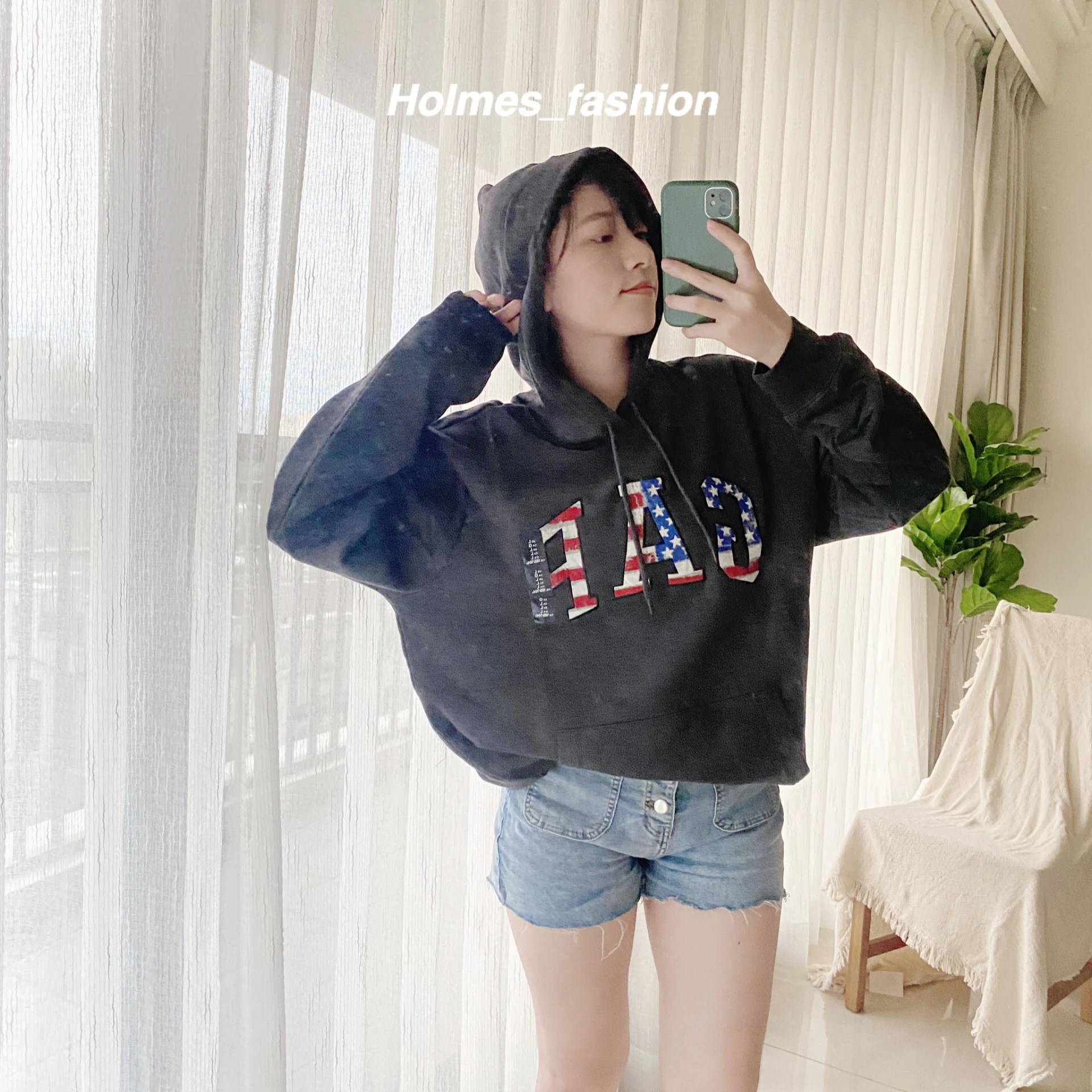 [Holmes]GAP HOODIE 刷毛 連帽衛衣 帽踢 帽TEE 灰黑S / L