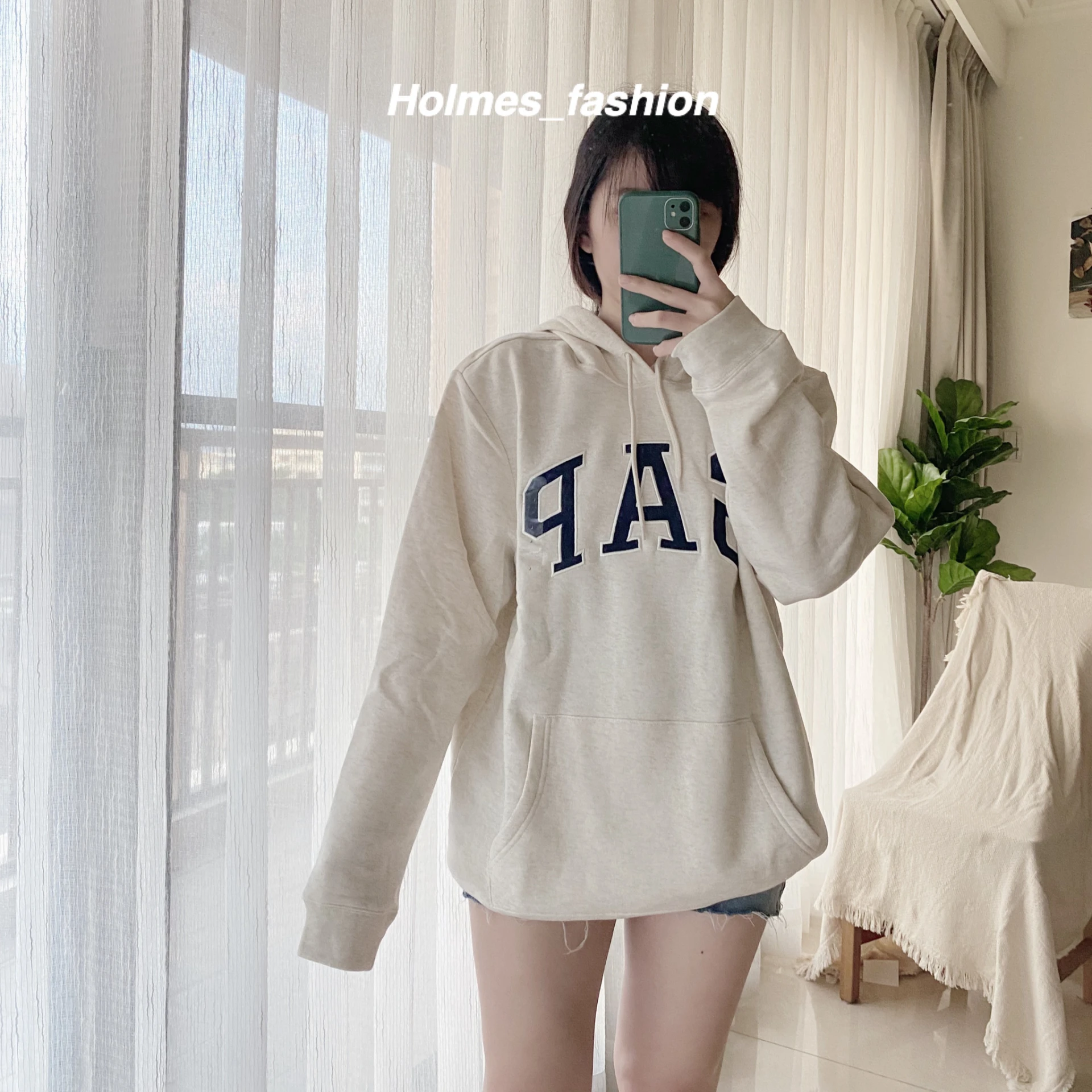 [Holmes]GAP HOODIE 刷毛 連帽衛衣 帽踢 帽TEE 米白色L