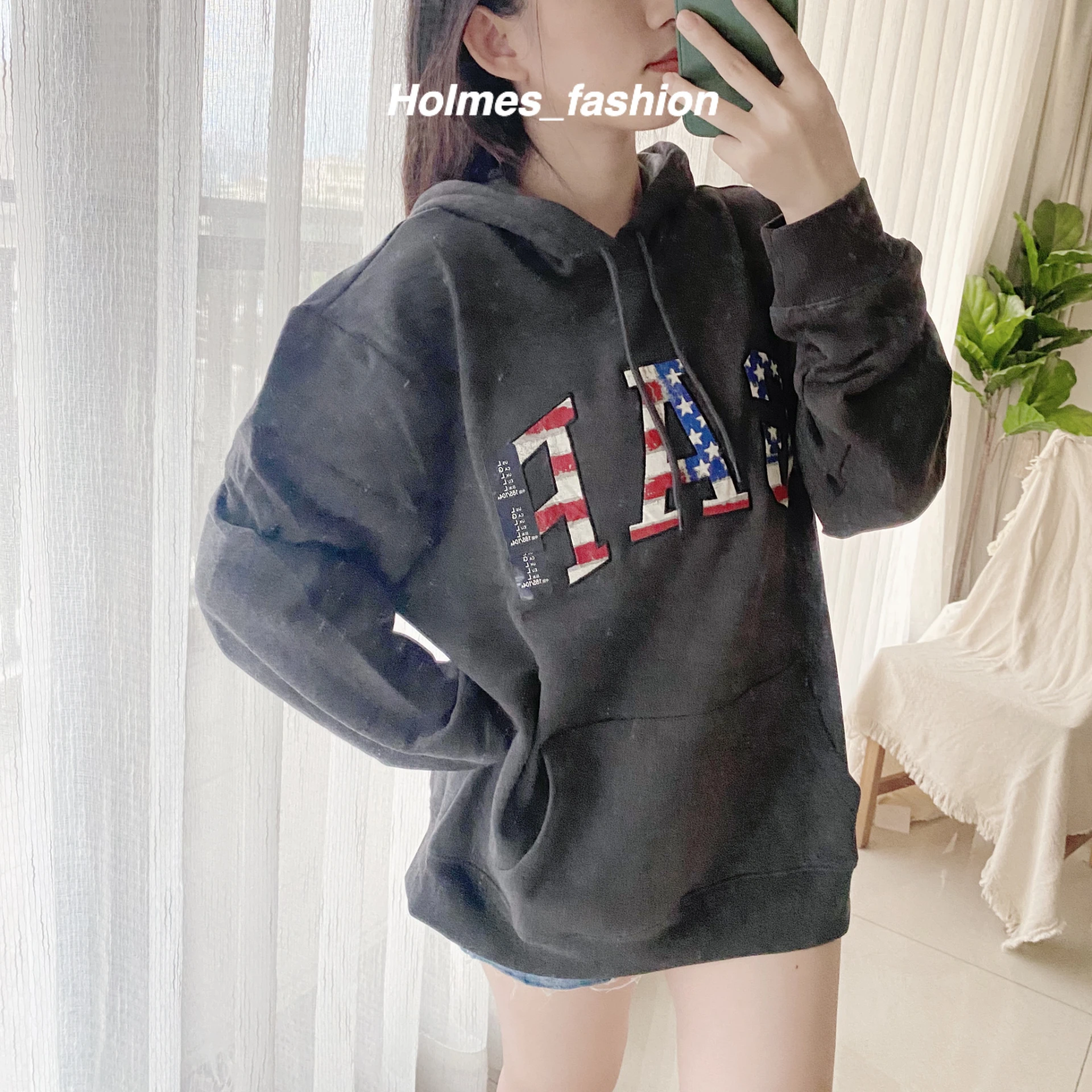 [Holmes]GAP HOODIE 刷毛 連帽衛衣 帽踢 帽TEE 灰黑S / L