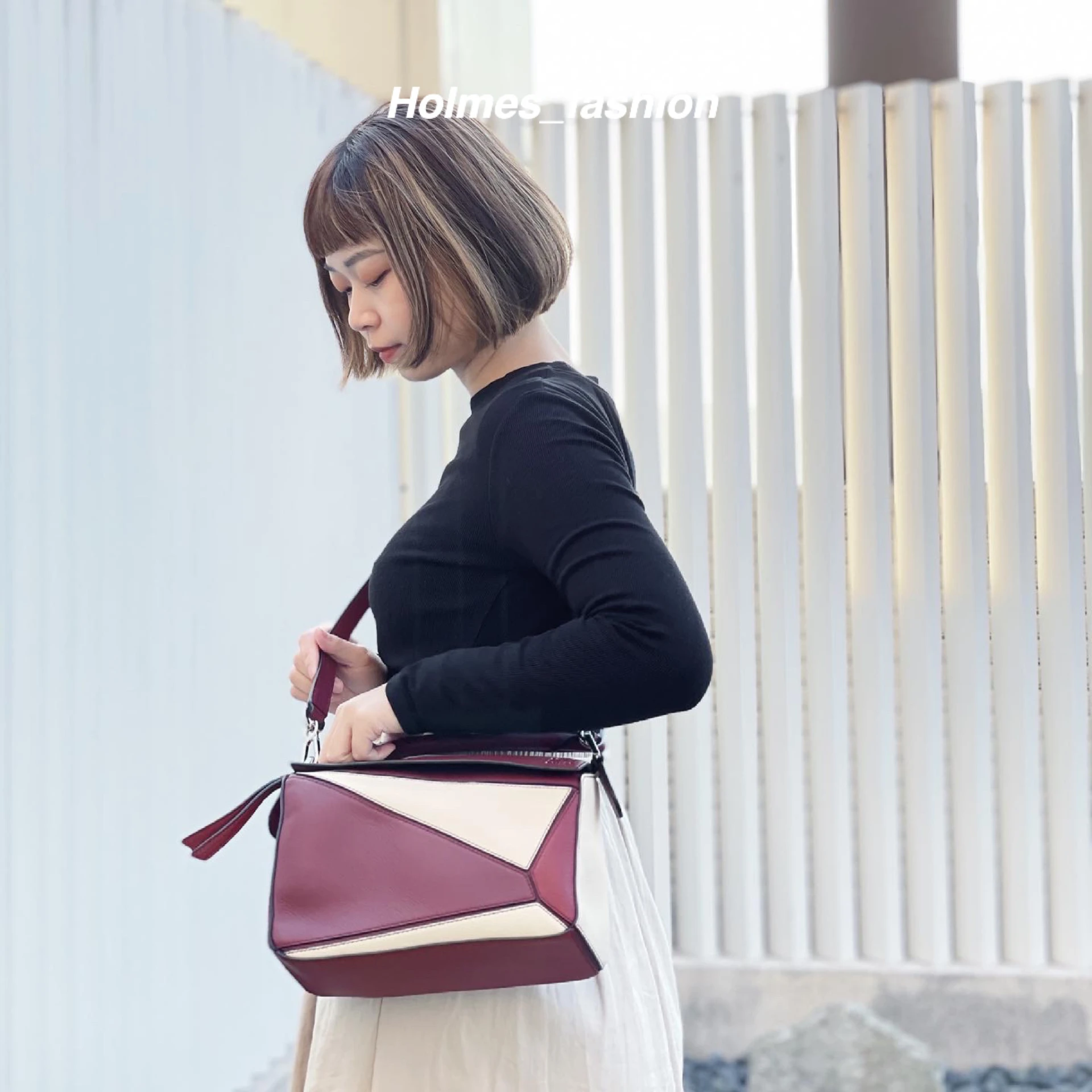 [Holmes]現貨 LOEWE SMALL PUZZLE BAG 拼接 米白 / 酒紅色