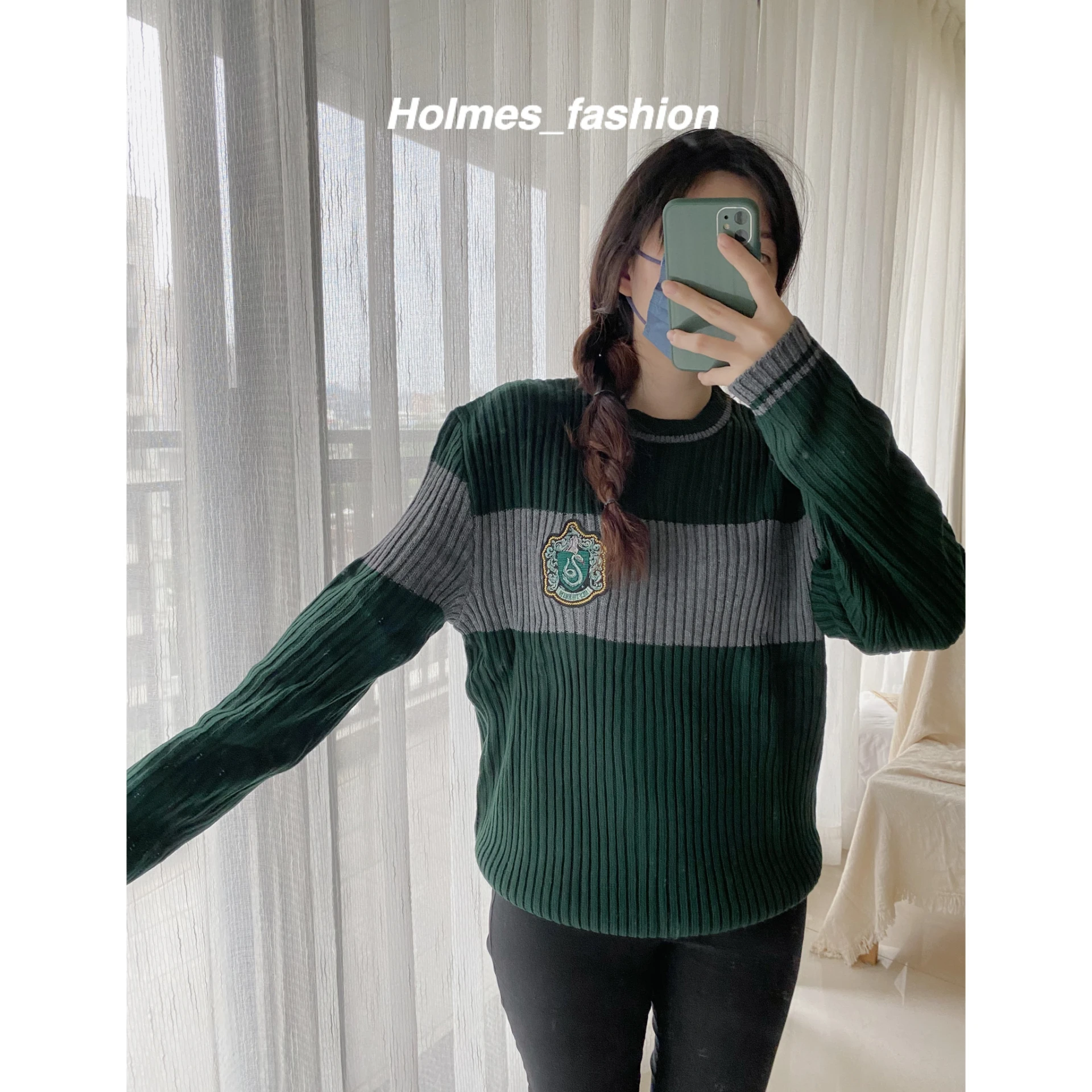 [Holmes]現貨 SPAO X HARRY POTTER 哈利波特 史萊哲林 學院徽 綠色毛衣