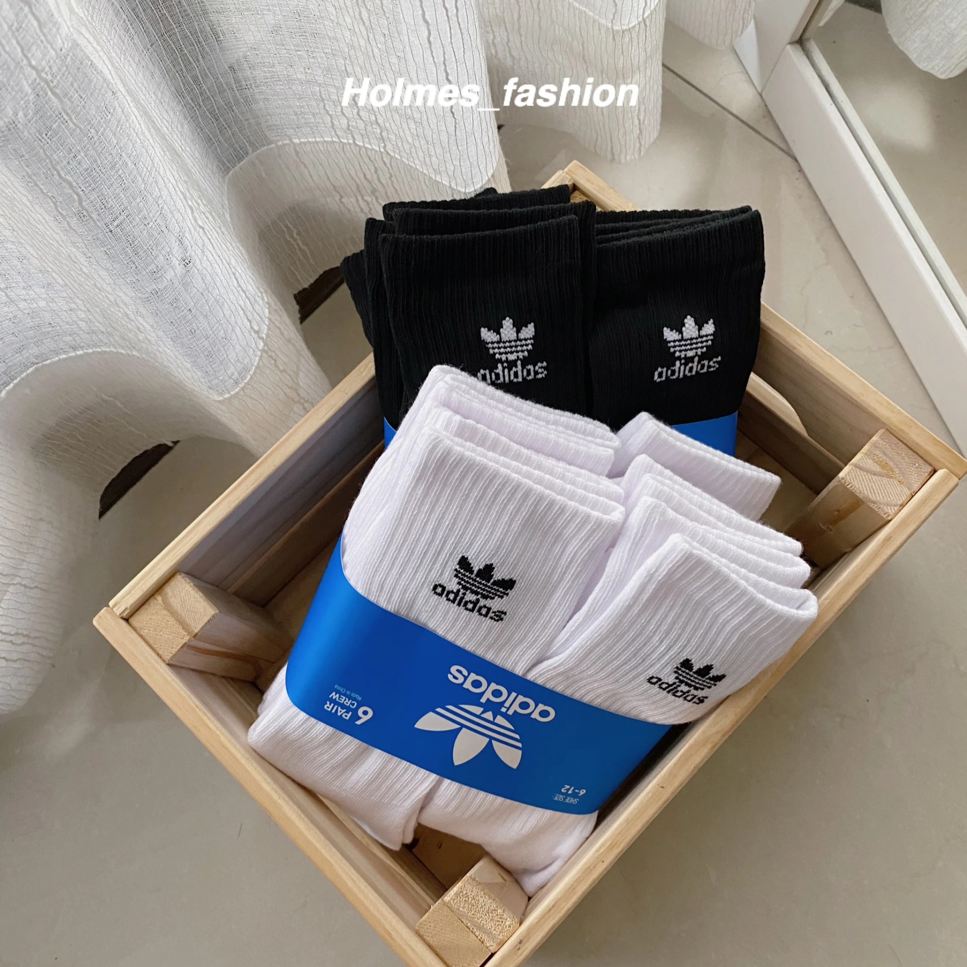 [Holmes]ADIDAS ORIGINALS 三葉草 長襪 長筒襪 白色 / 黑色 六件組