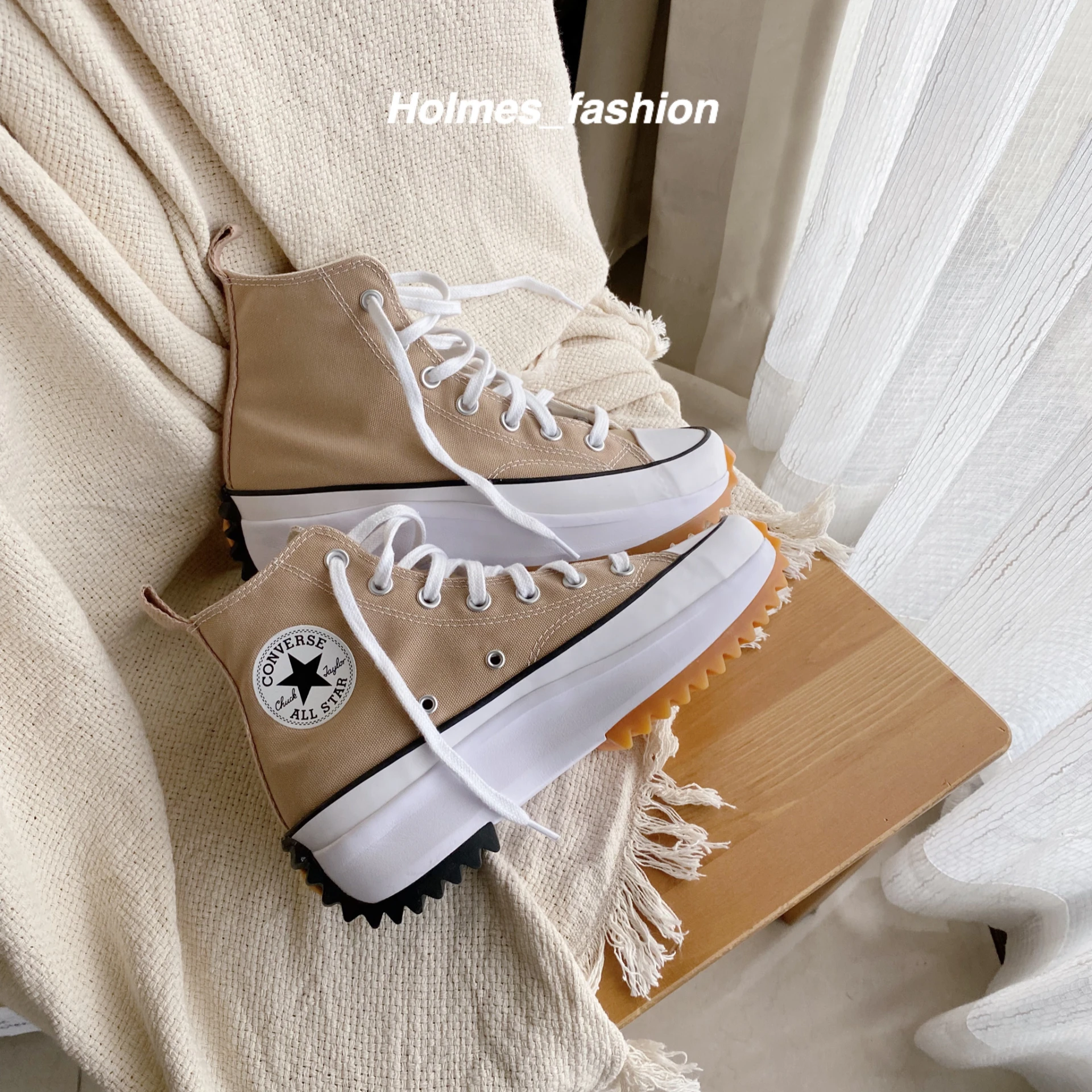 [Holmes]CONVERSE RUN STAR HIKE 帆布鞋 鋸齒 高筒 奶茶色 JW 平民版 172727C 亞麻色