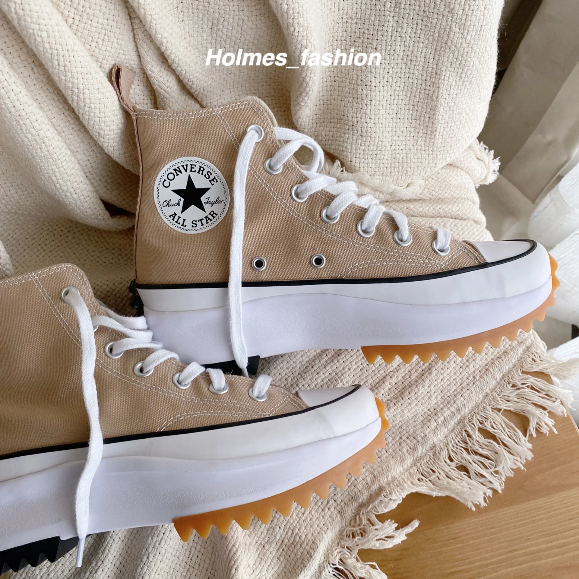 [Holmes]CONVERSE RUN STAR HIKE 帆布鞋 鋸齒 高筒 奶茶色 JW 平民版 172727C 亞麻色