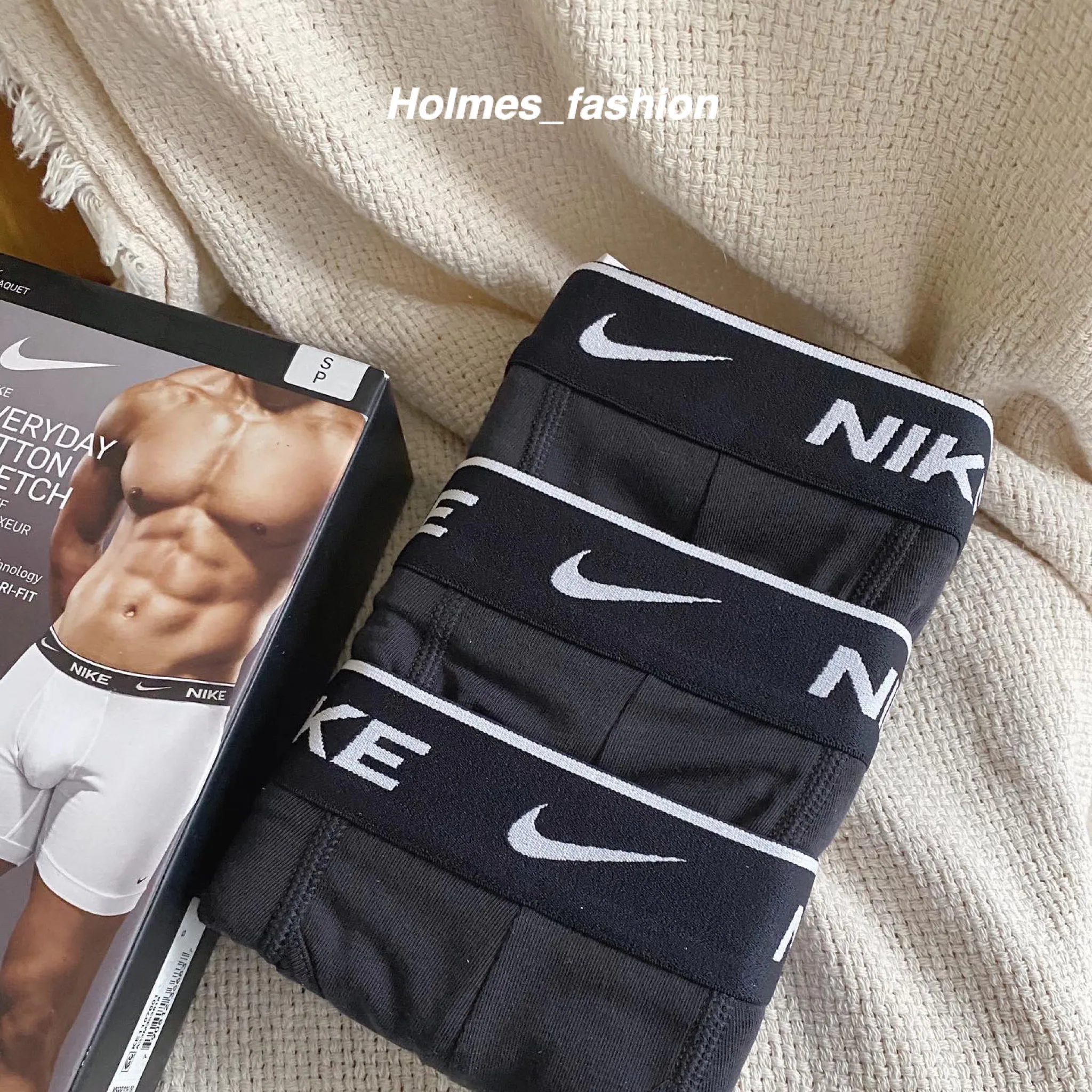 [Holmes]NIKE DRI-FIT 全黑三件 四角褲 快乾 內褲 運動內褲