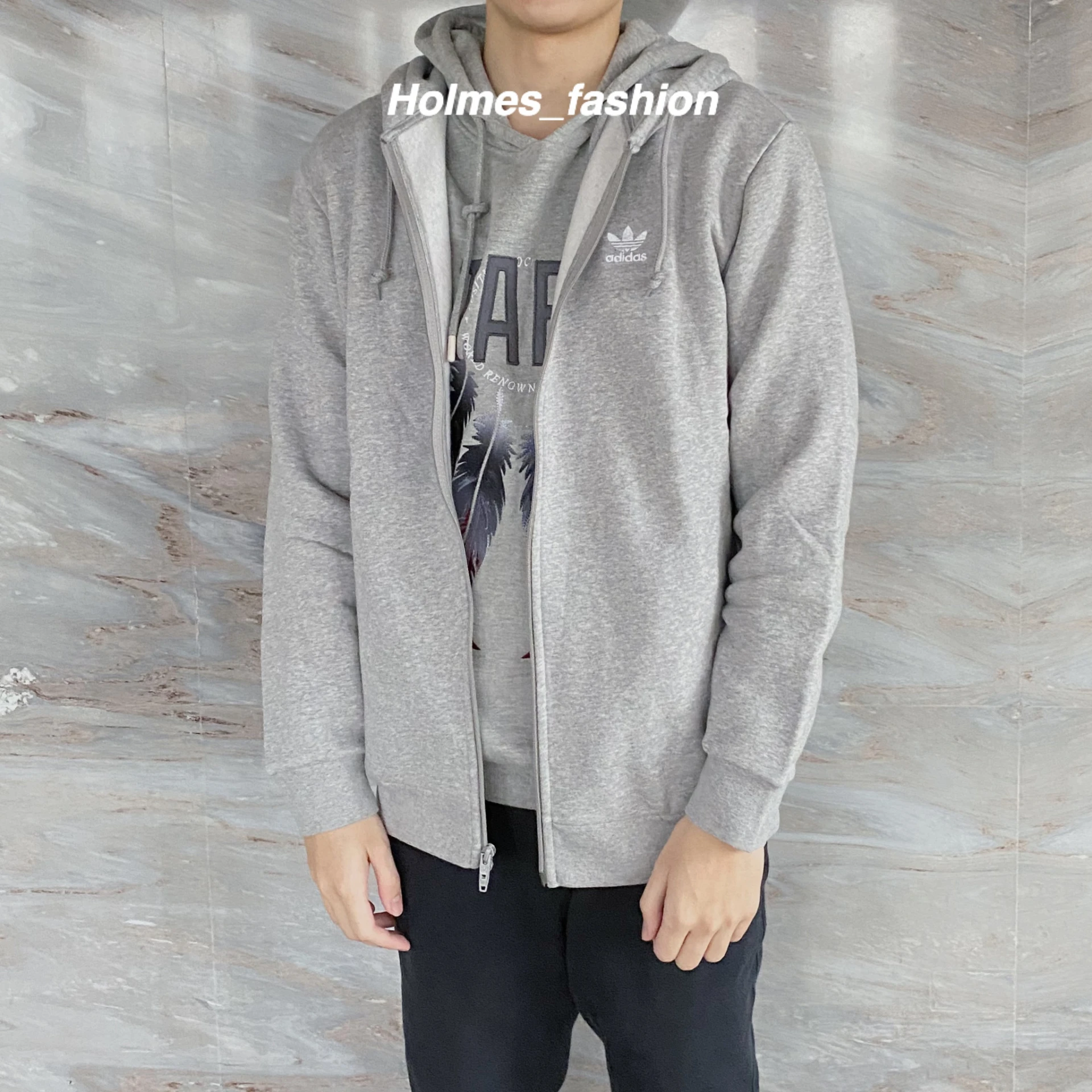 [Holmes]ADIDAS ORIGINALS Trefoil Fleece Hoodie 三葉草 刺繡 外套 連帽外套 灰色 DN6015