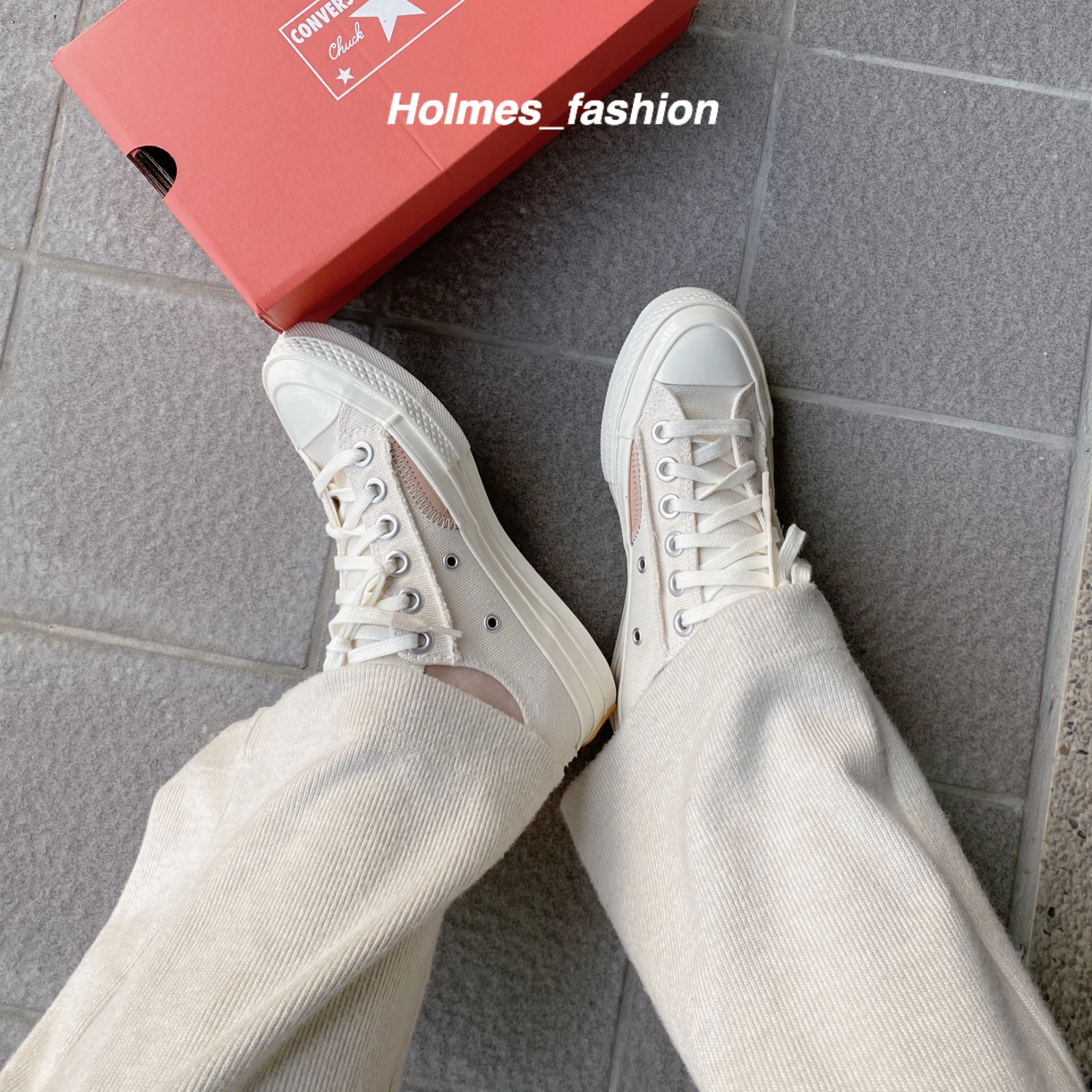 [Holmes]CONVERSE chuck Taylor 1970 不修邊 米白 低筒 帆布鞋 香草冰淇淋 572613c 立體車線 拼接