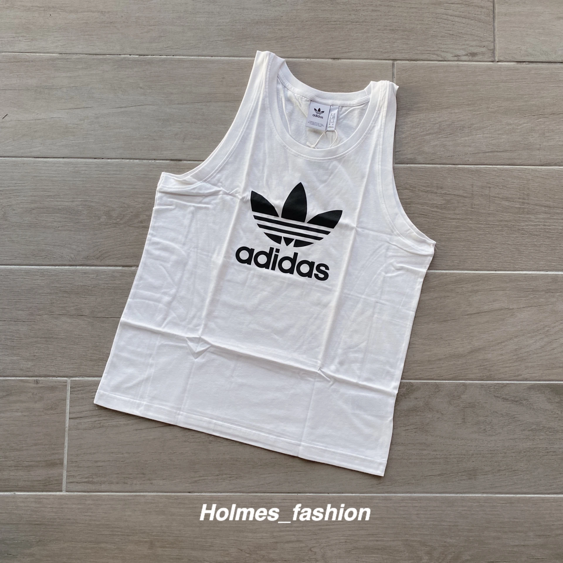 [Holmes]ADIDAS TREFOIL TANK TOP 男裝 背心 慢跑 訓練 棉質 黑LOGO 白 DV1508