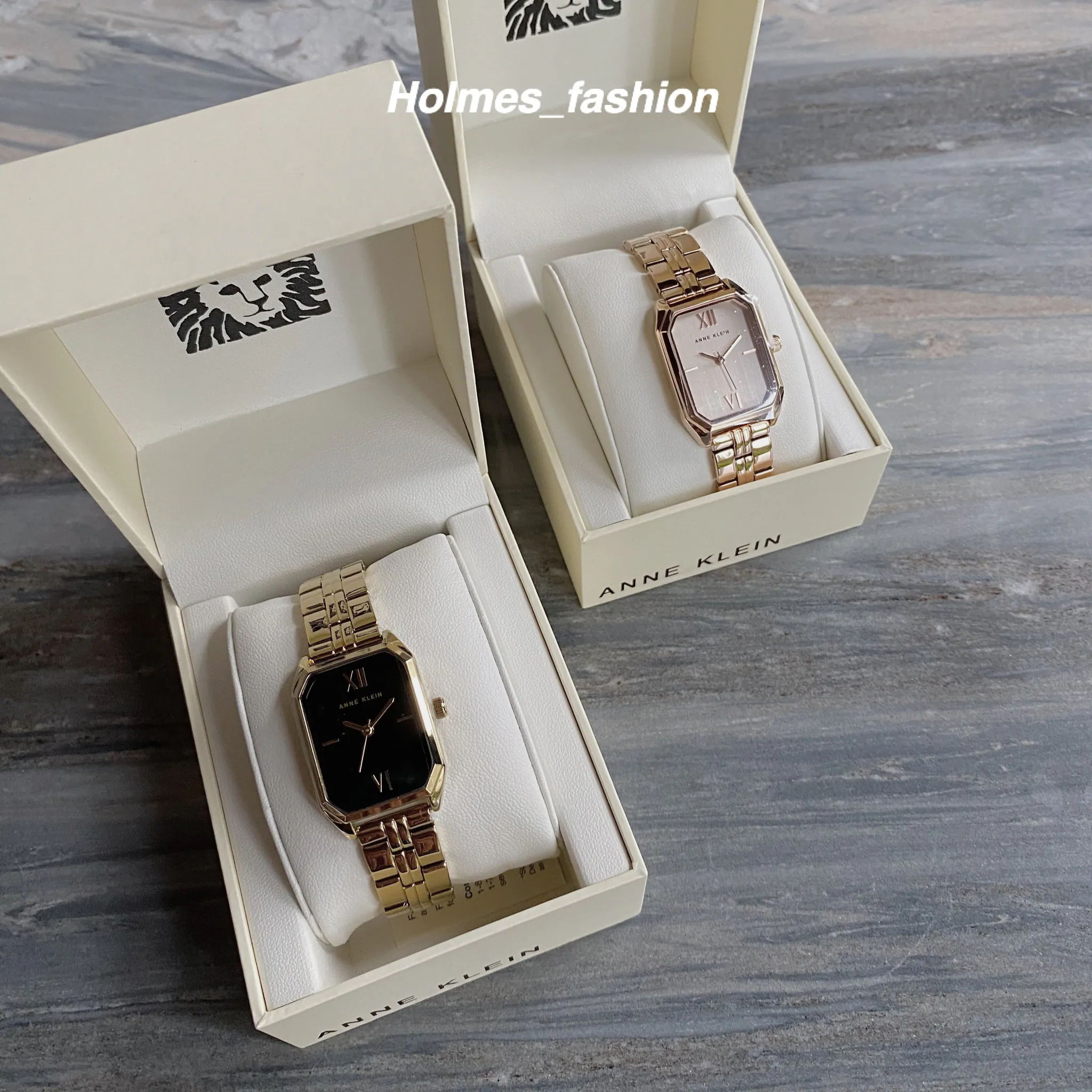 [Holmes]Anne Klein 女錶 方錶 玫瑰金 / 黑金 AK3774BKGB / AK3774RGRG