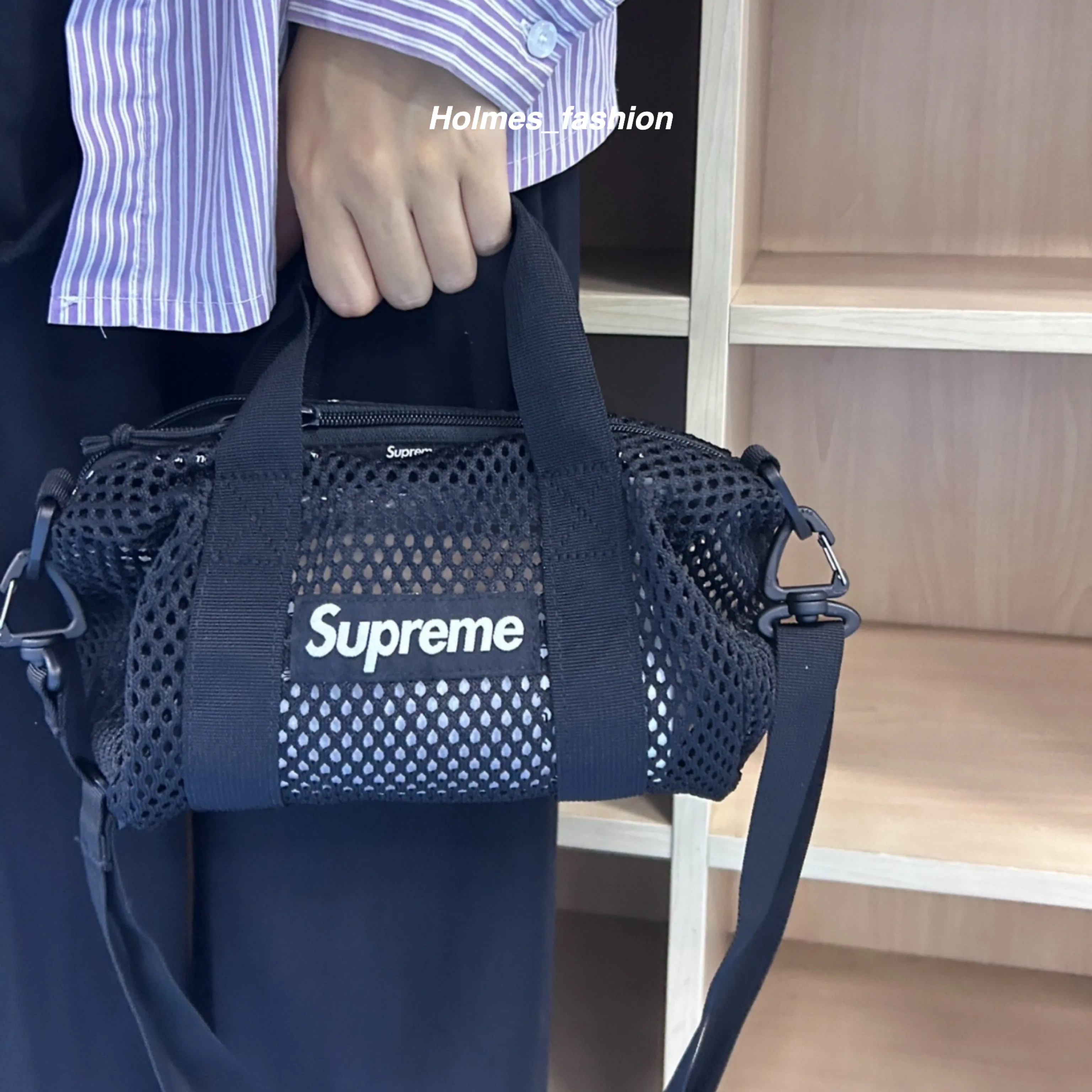 [Holmes]Supreme 2023 新款 網眼 迷你斜背包 黑色 預購