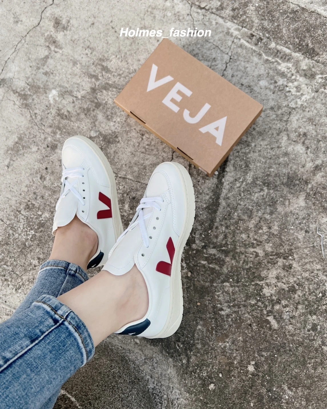 [Holmes]VEJA V-12 酒紅 LOGO 黑尾 小白鞋