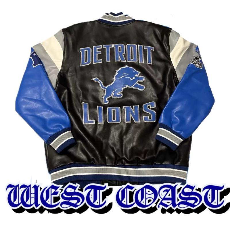 〔GroveStreet〕現貨NFL Detroit Lions Leather 皮革 棒球外套 底特律雄獅 印城小馬