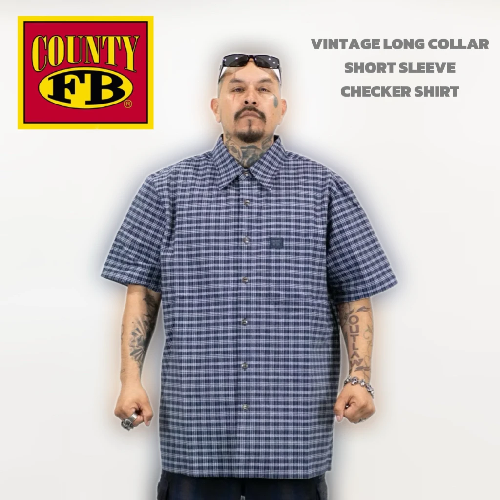 〔GroveStreet〕 現貨 FB County 經典90年代 短袖格紋襯衫 藏青色 官方授權經銷 正宗西岸