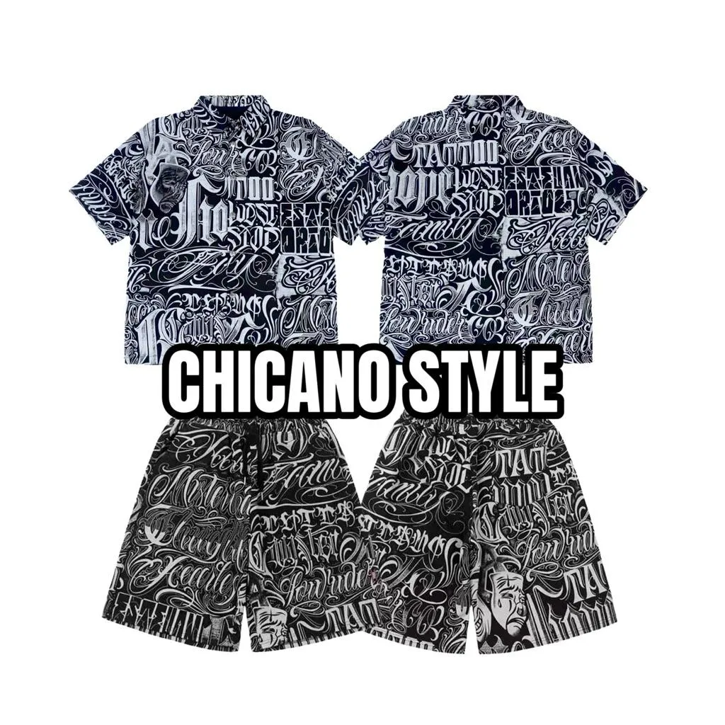 〔GroveStreet〕 現貨 90s Chicano 西岸花體字 滿版 工裝襯衫 奇卡諾 old school 套裝
