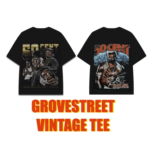 〔GroveStreet〕 50cent Vintage Tee 復古印花 90s 美式街頭 短T 五角大帝