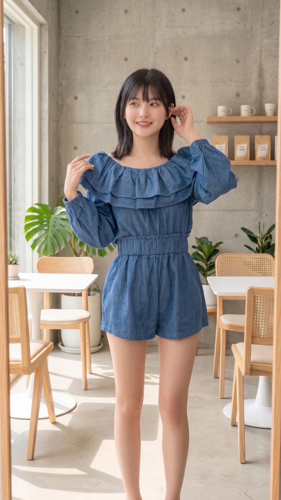 荷葉牛仔短褲套 86694