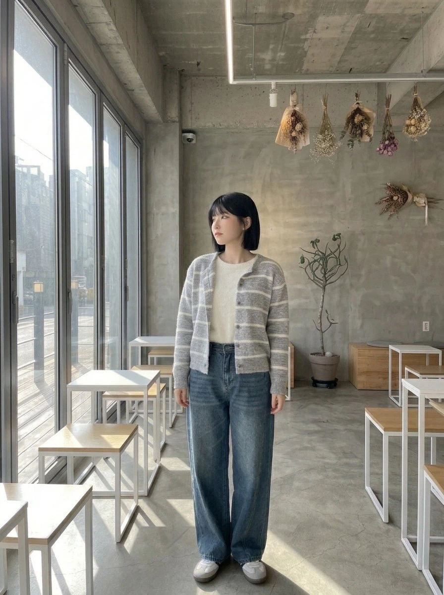 鬚鬚橫條針織外+背心 8830I