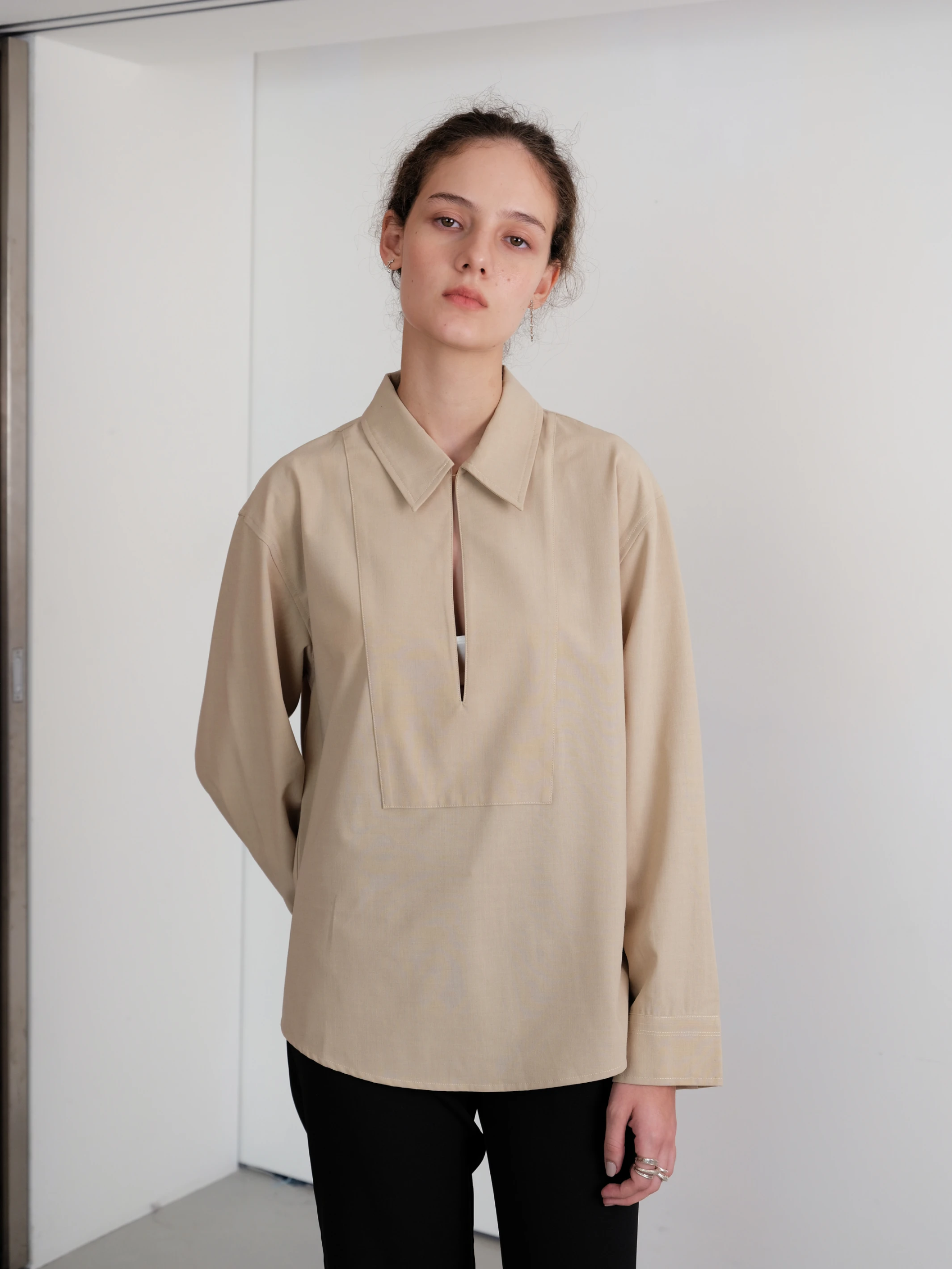 RawForm Wool-Blend Collared Shirt in khaki