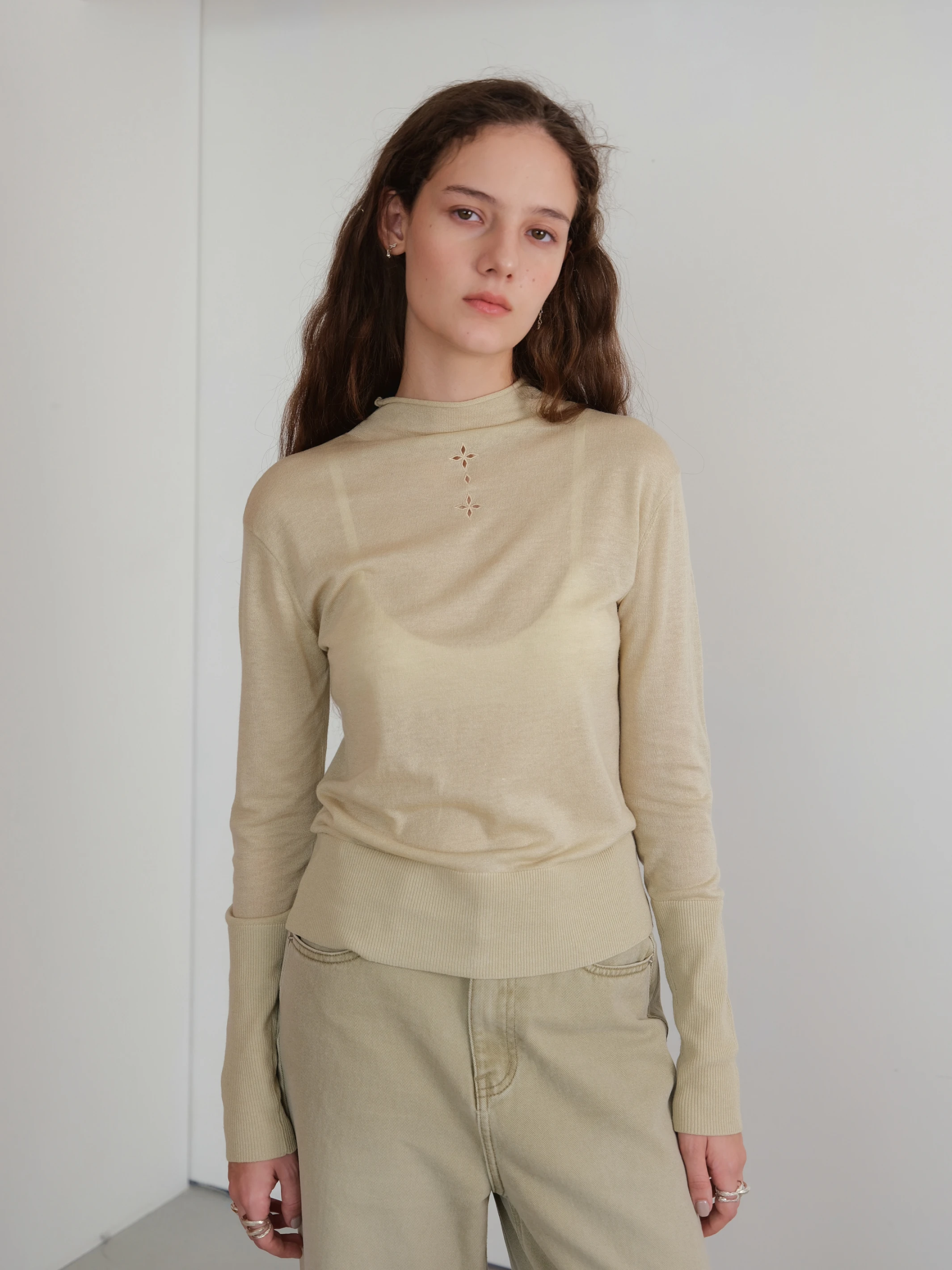 RawForm Button-Front Embroidered Knit in sage