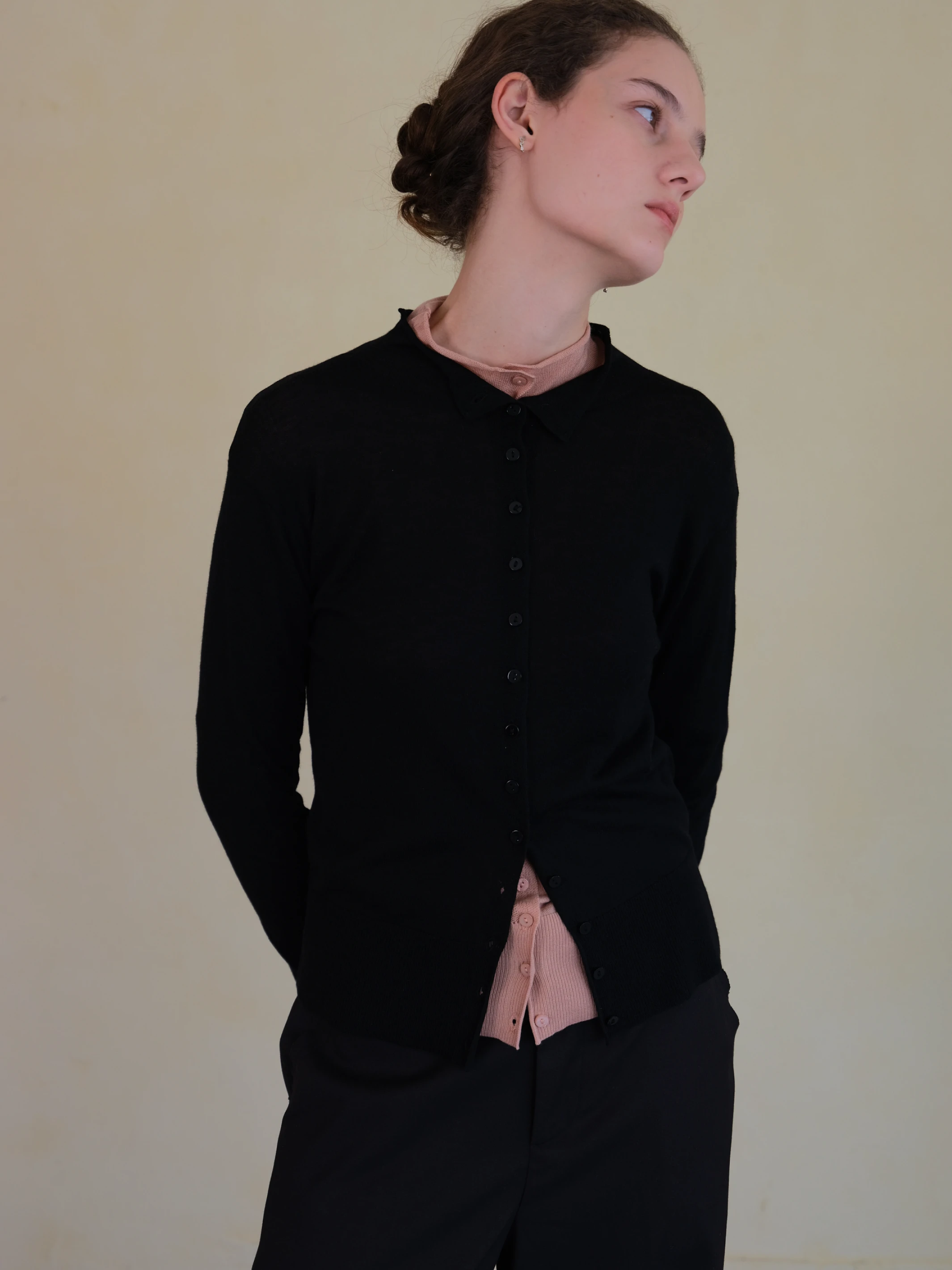 RawForm Button-Front Embroidered Knit in black