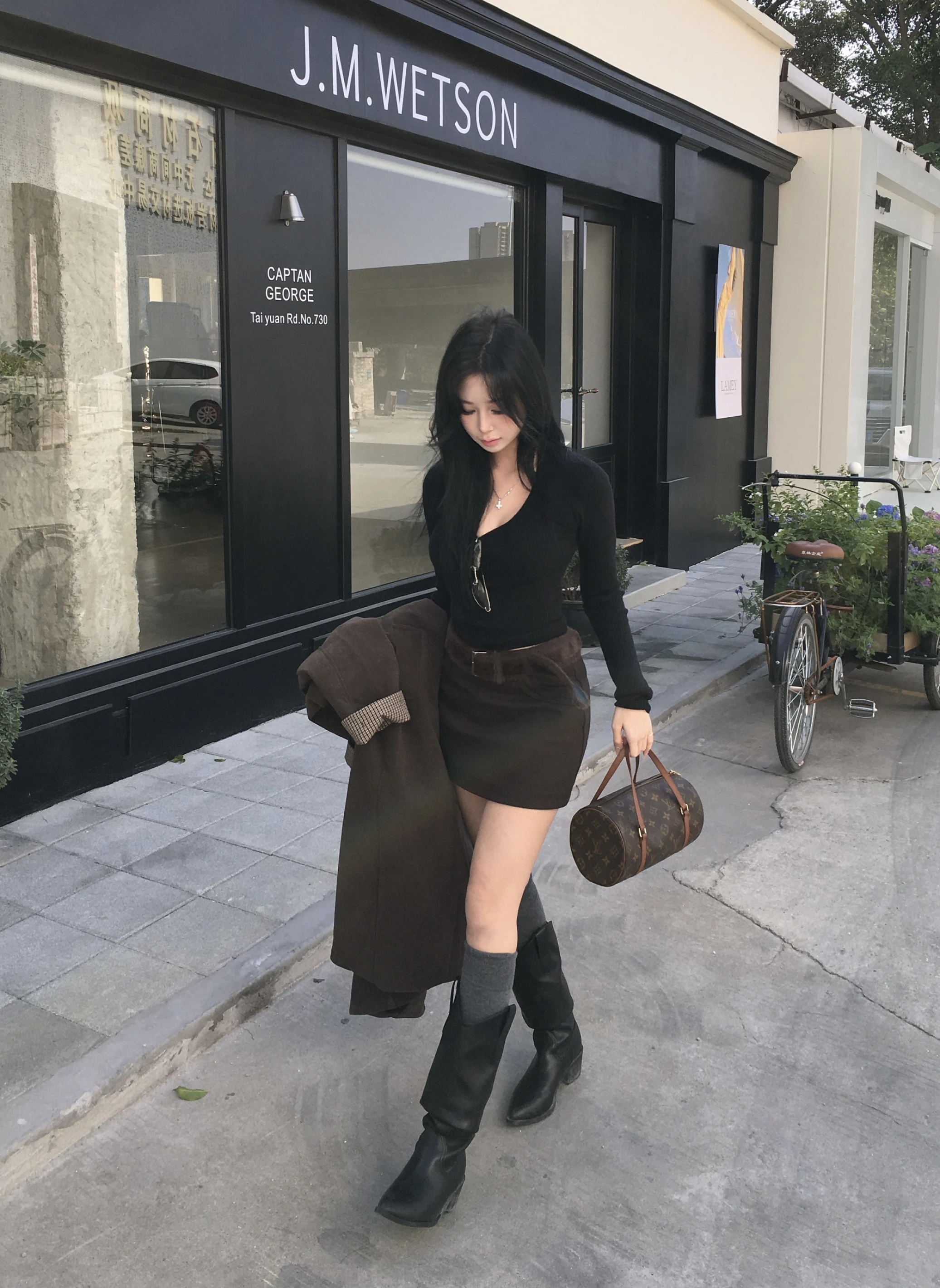 (珍妮團購)毛毛皮帶短裙_咖