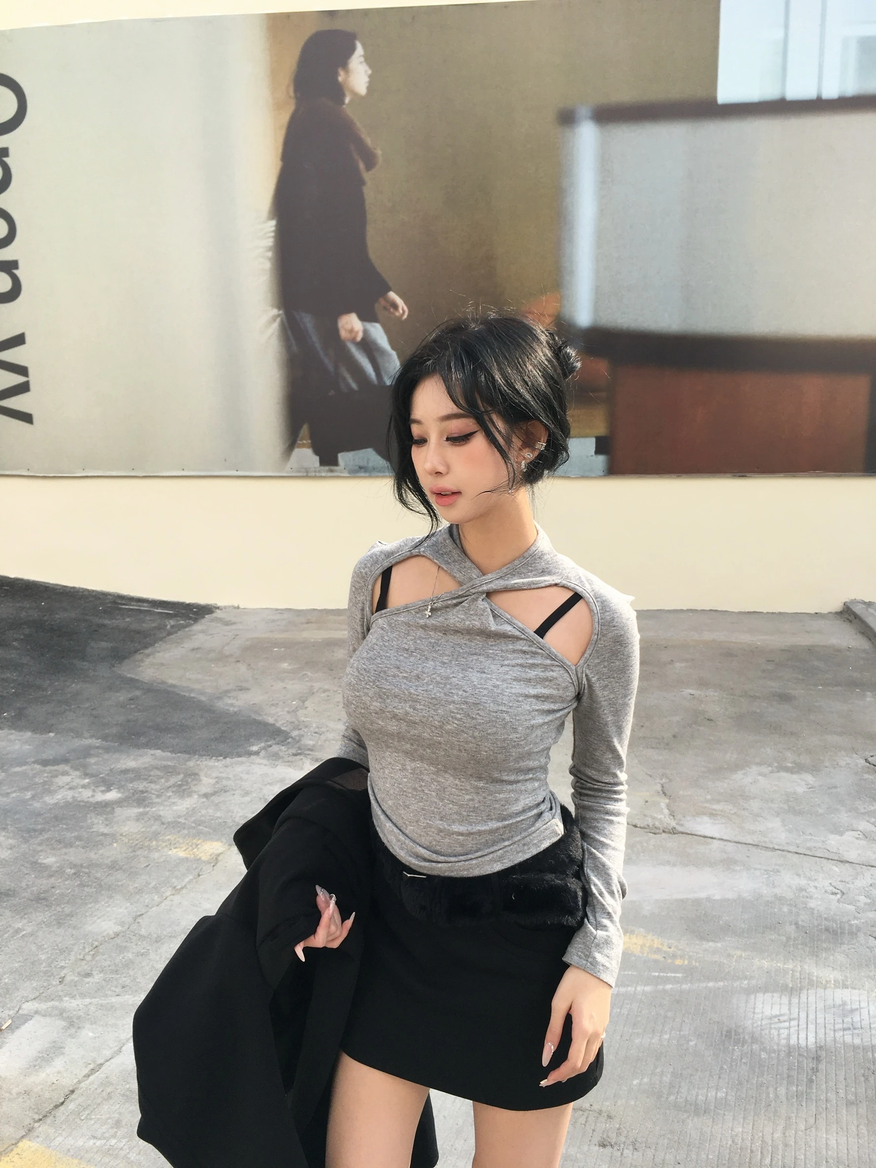 (珍妮團購)毛毛皮帶短裙_黑