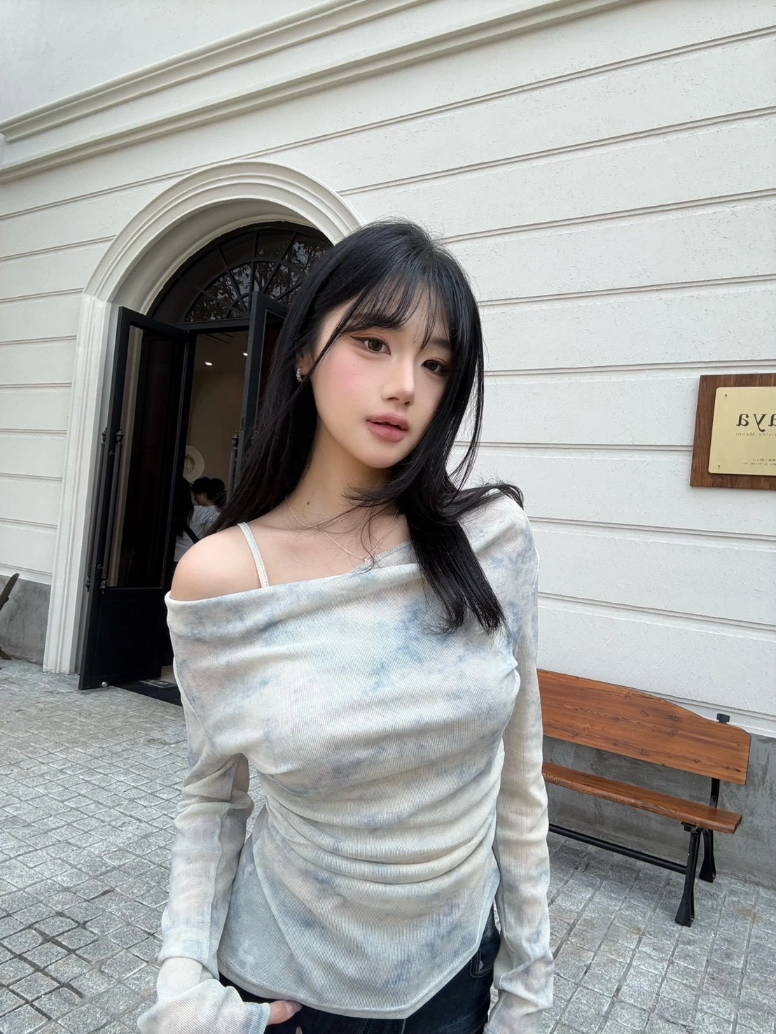 (Krystal團購)兩件式暈染薄紗透膚上衣_藍色