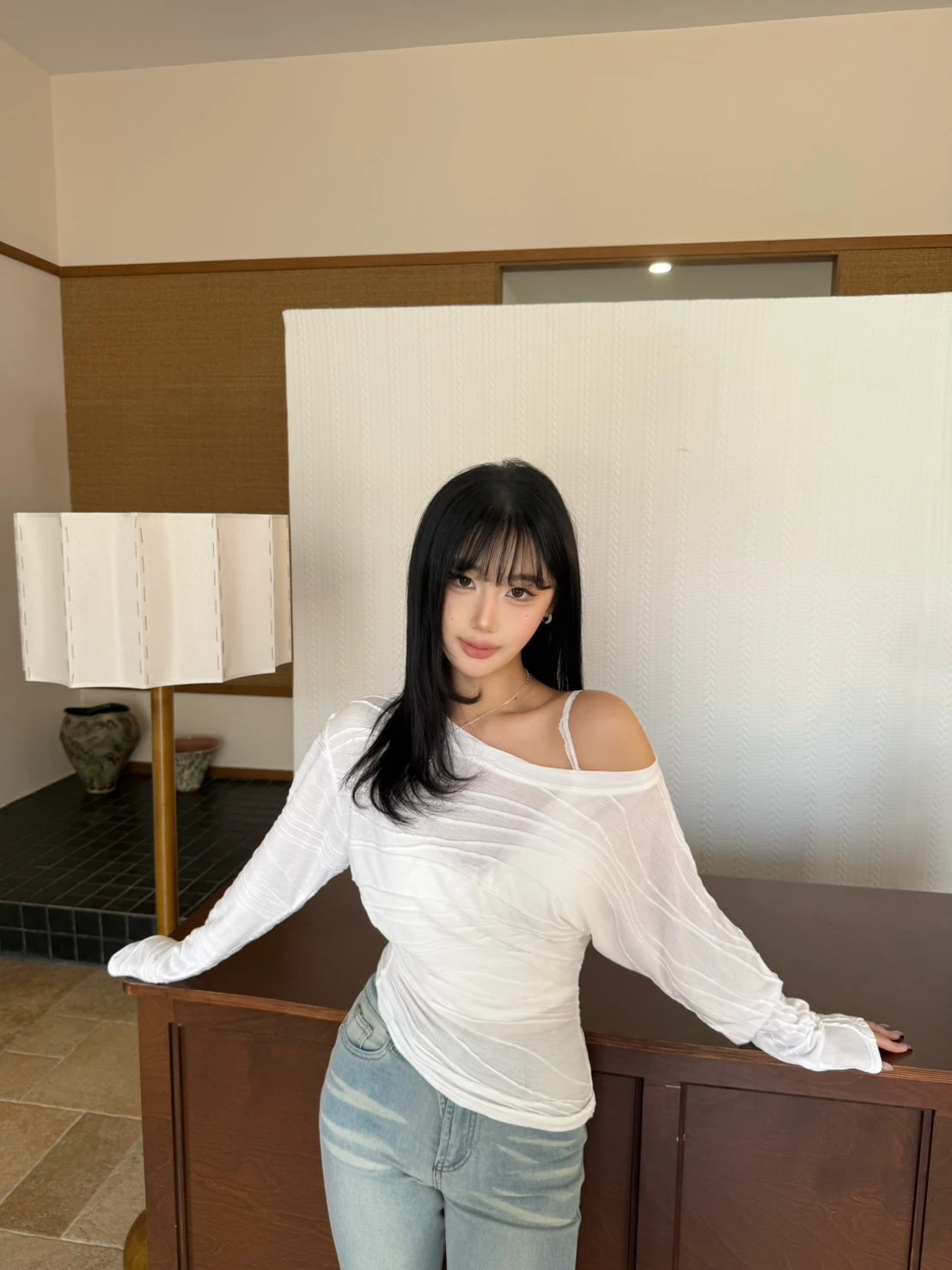(Krystal團購)立體波浪斜肩罩衫
