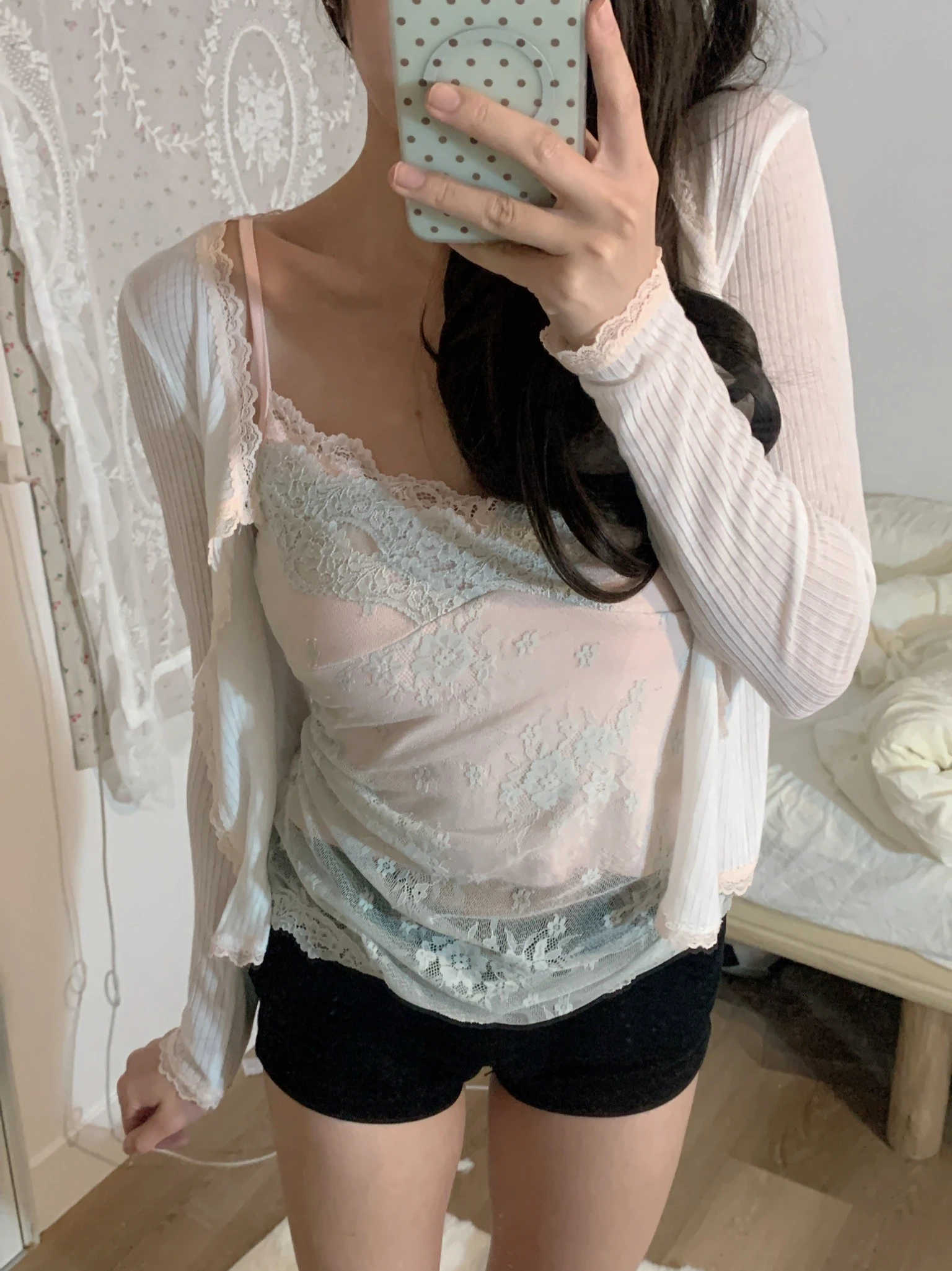 (微光x莊莊 訂製款) 雙層蕾絲BRA TOP_粉