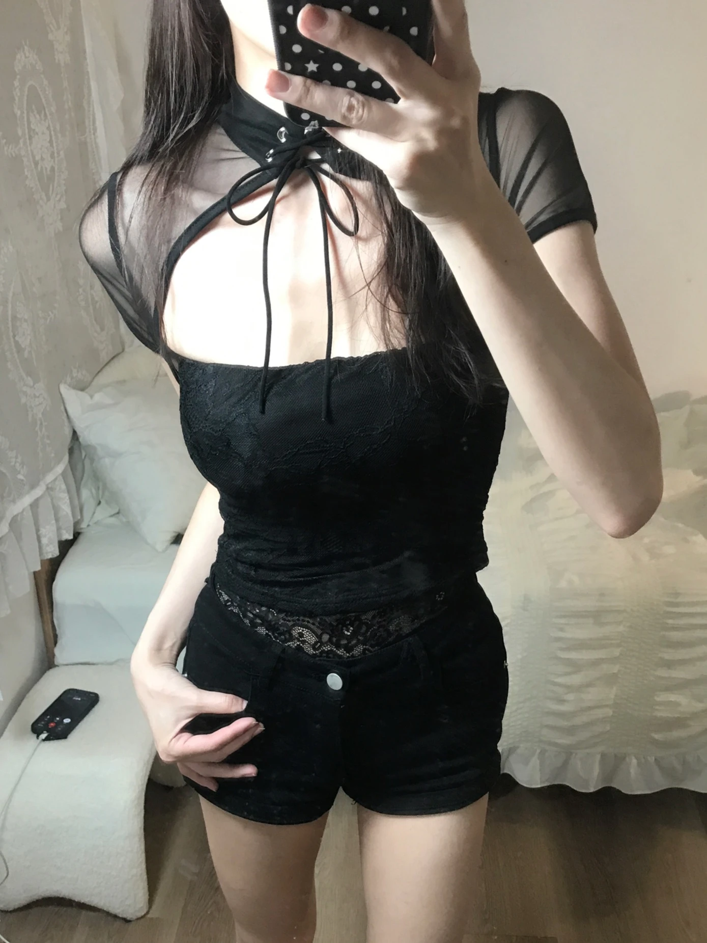(微光x莊莊) (All Day Glimmer) Lace Collar Top 新中式上衣_黑