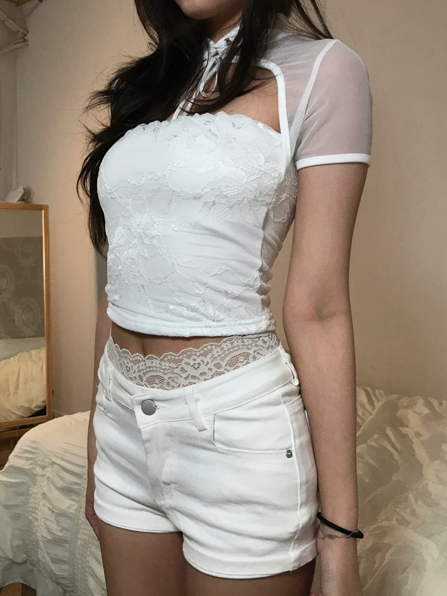 (微光x莊莊) (All Day Glimmer) Lace Collar Top 新中式上衣_白