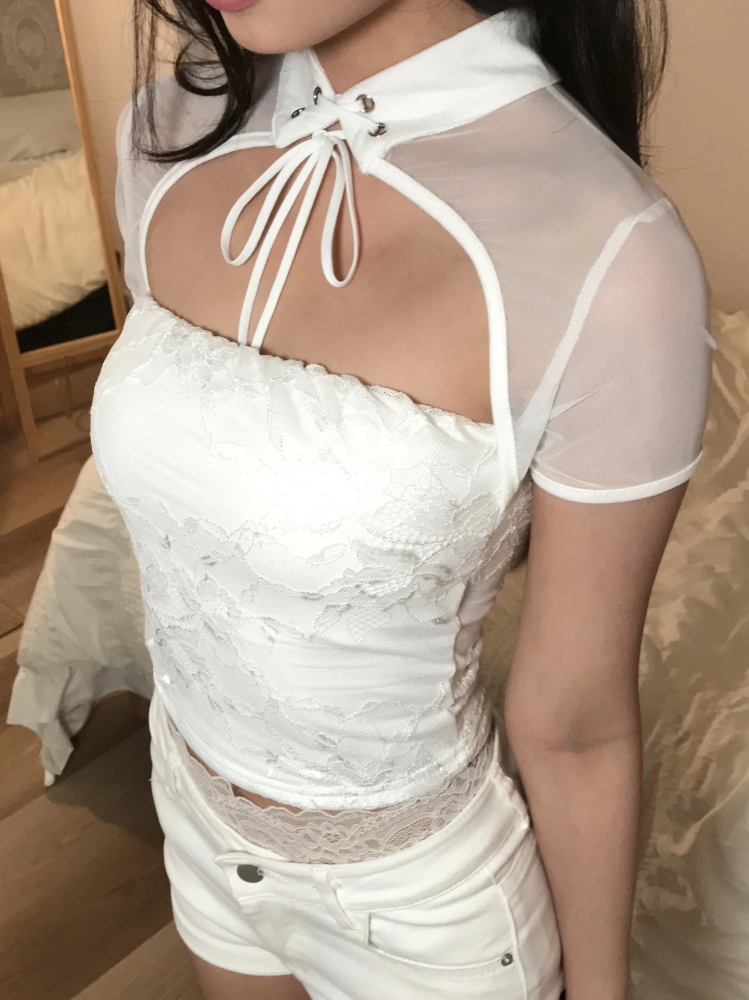 (微光x莊莊) (All Day Glimmer) Lace Collar Top 新中式上衣_白