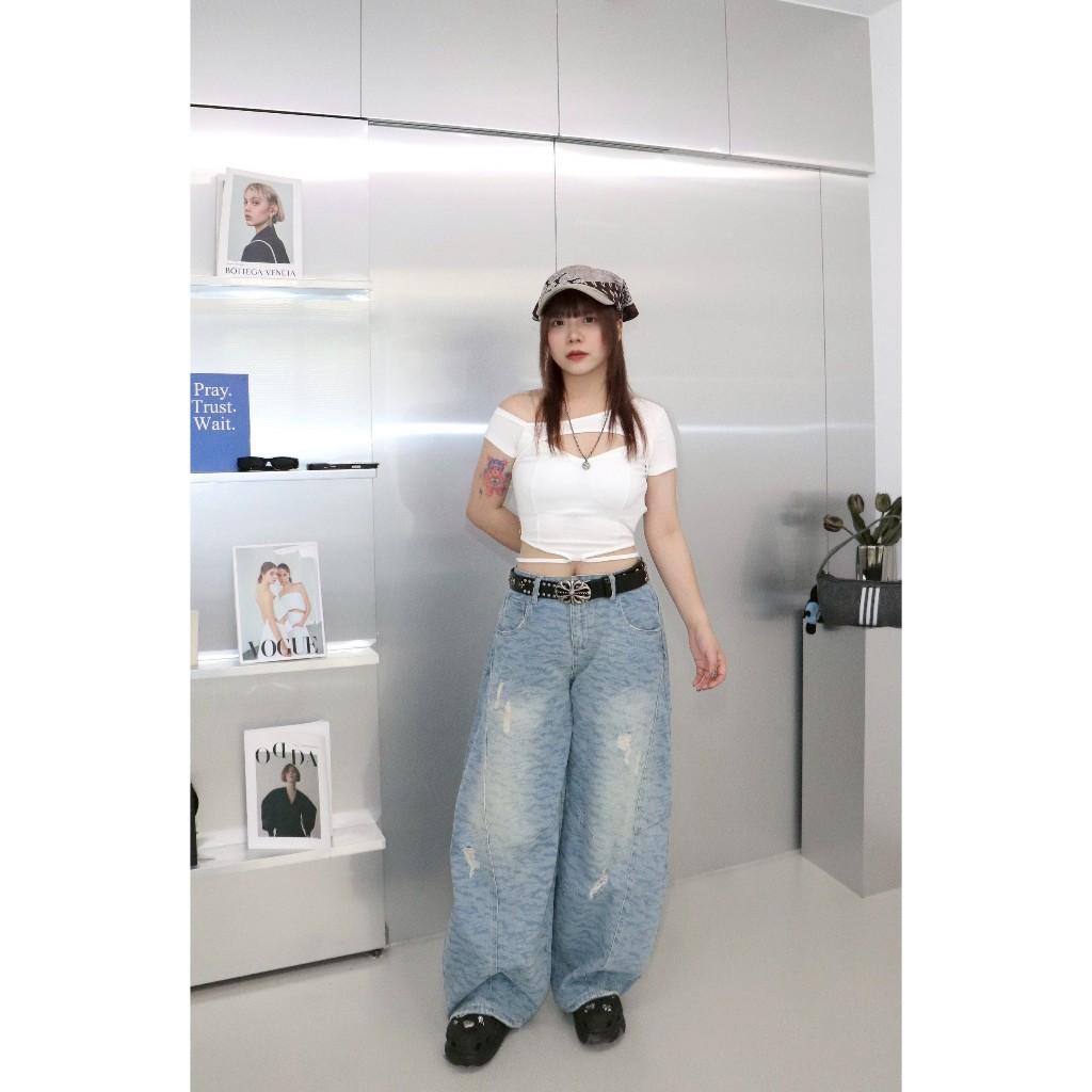 𝑶𝑱𝑰𝑮 刷色跳跳虎迷彩彎刀牛仔褲