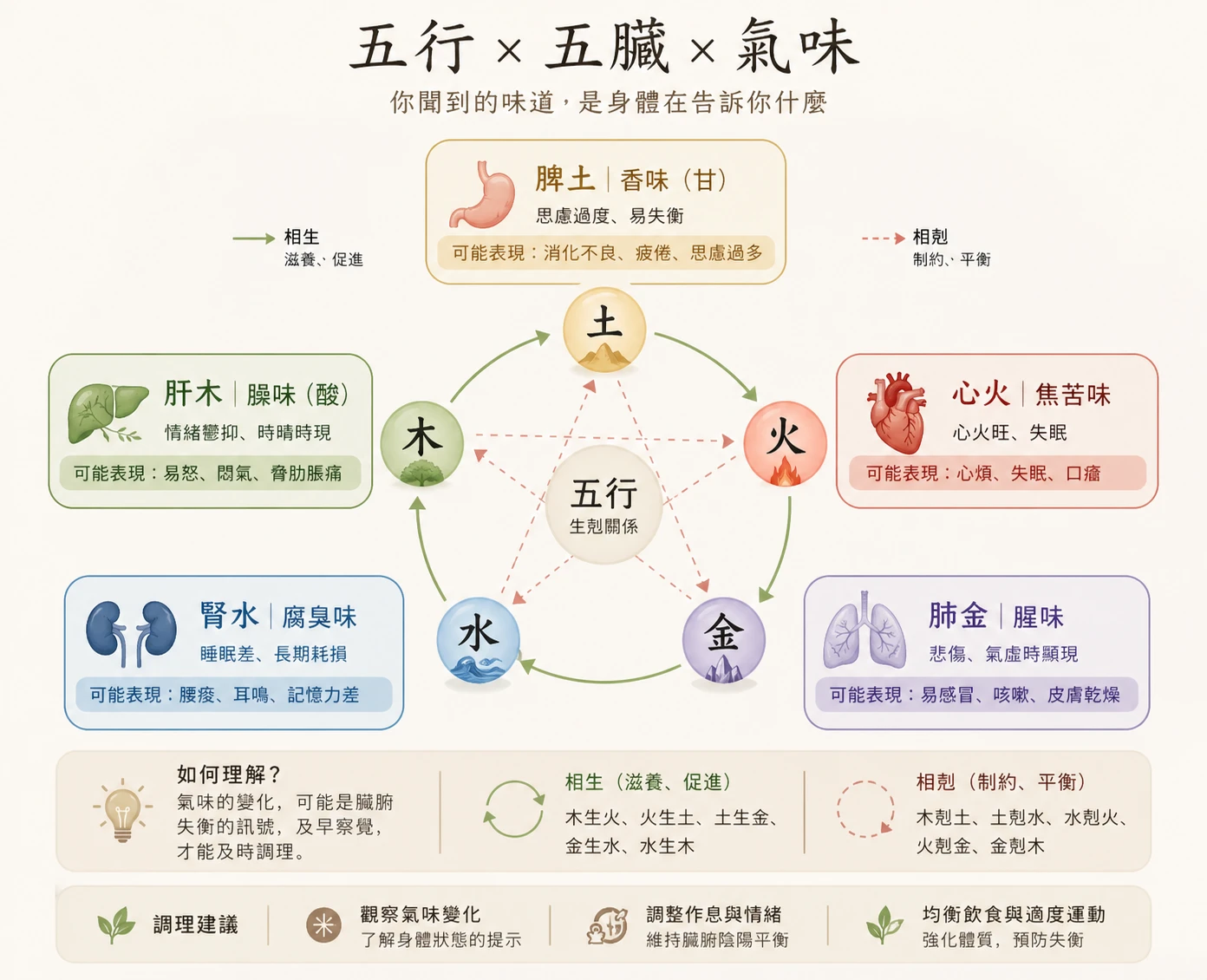 中醫經典《黃帝內經》中提到五氣（味）與五臟的關聯