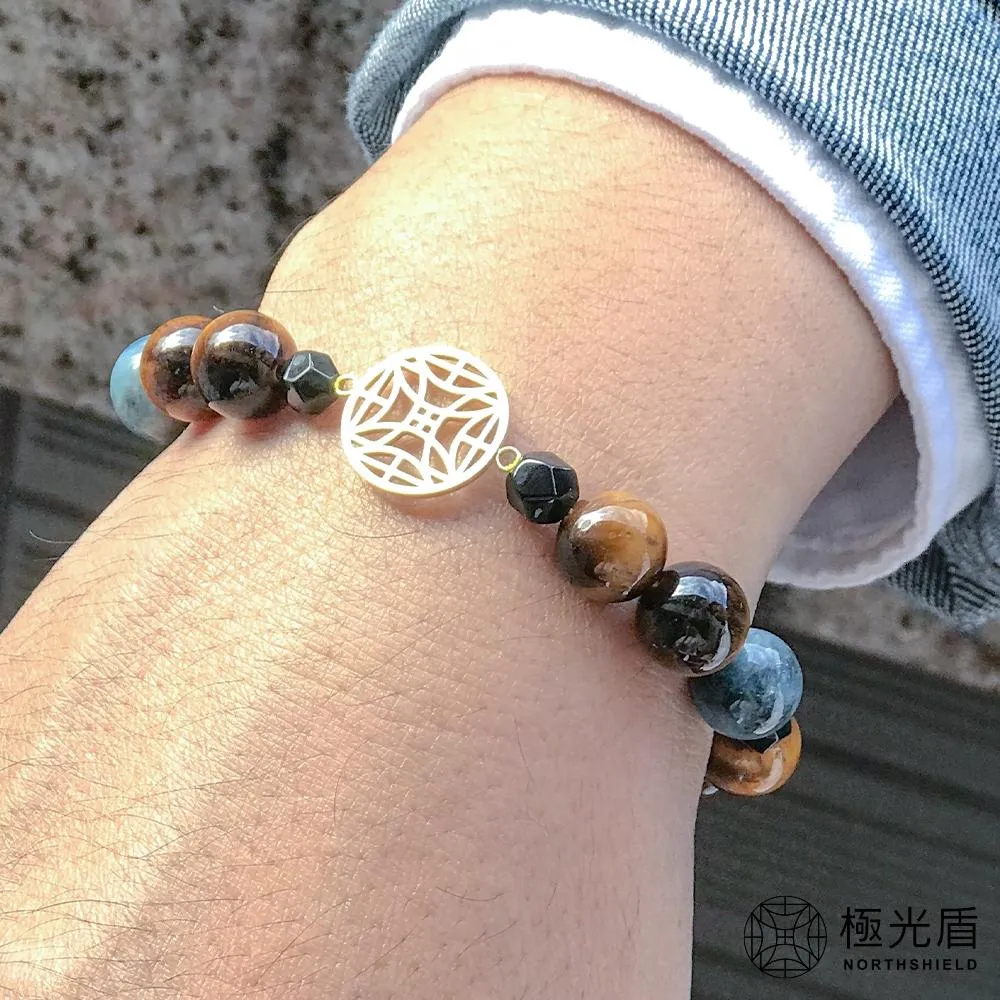 極光星燿男款水晶手鍊｜黃虎眼・綠孔雀石・藍晶三合一