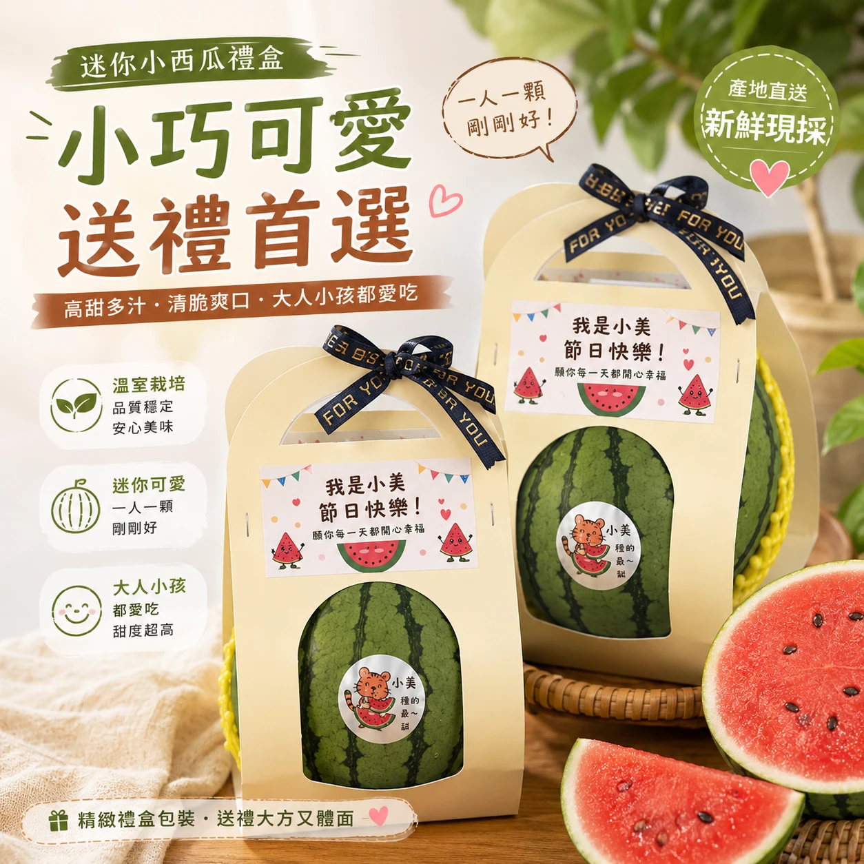 客製化迷你小西瓜禮盒｜免費貼紙設計・送禮首選