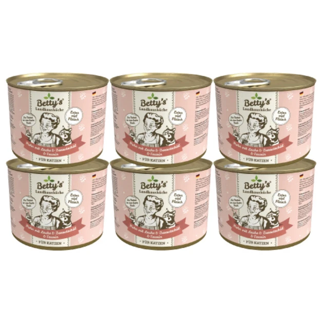 Betty’s 蓓蒂奶奶 貓咪無穀主食罐-雞肉+鮭魚+琉璃苣籽油 200gx6入