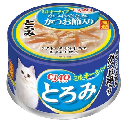 (箱售24罐入）【日本CIAO】多樂米濃湯罐-牛奶鰹魚雞肉片配乾鰹魚片