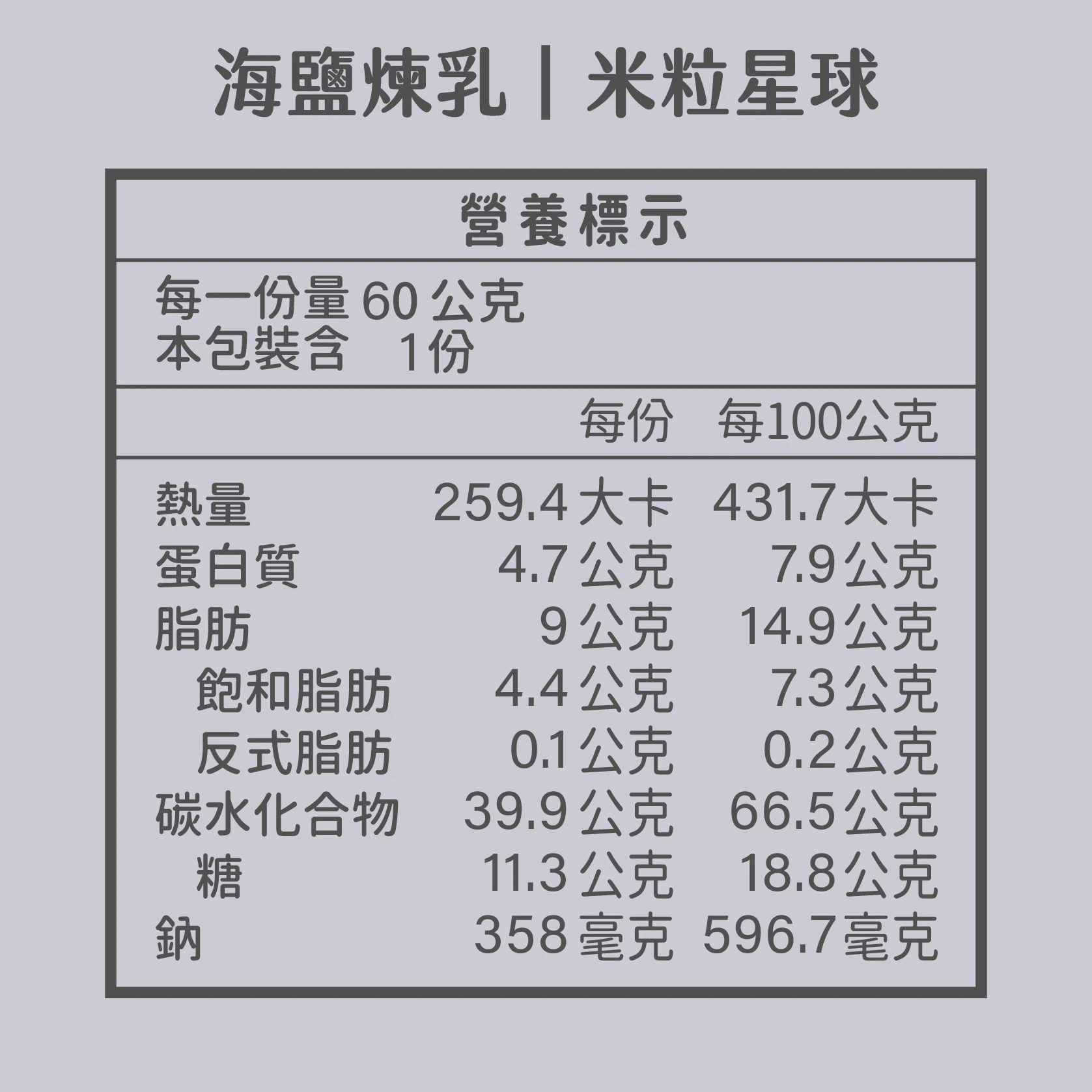 米粒星球 海鹽煉乳 營養標示