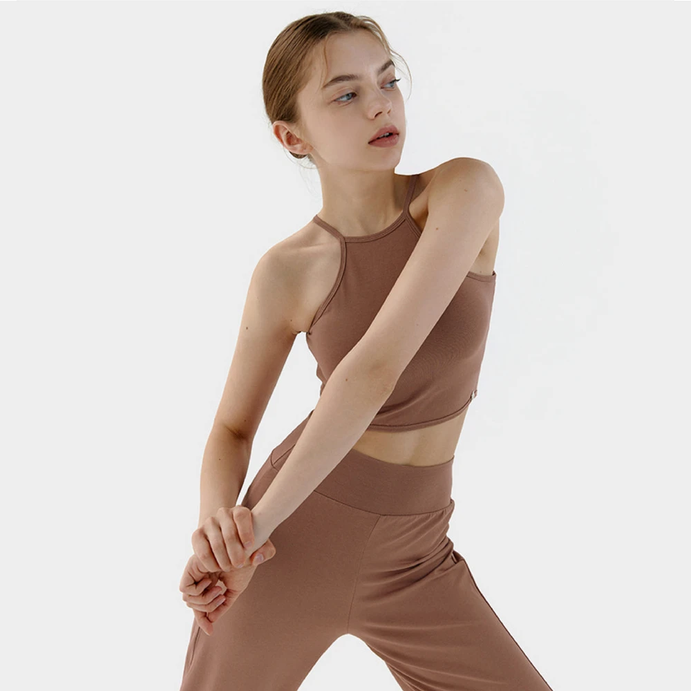 Conchwear 幕斯棉 瑜珈吊帶胸墊短背心 粉磚啡