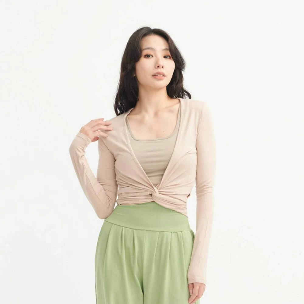 Conchwear 開襟長袖綁帶罩衫 奶茶